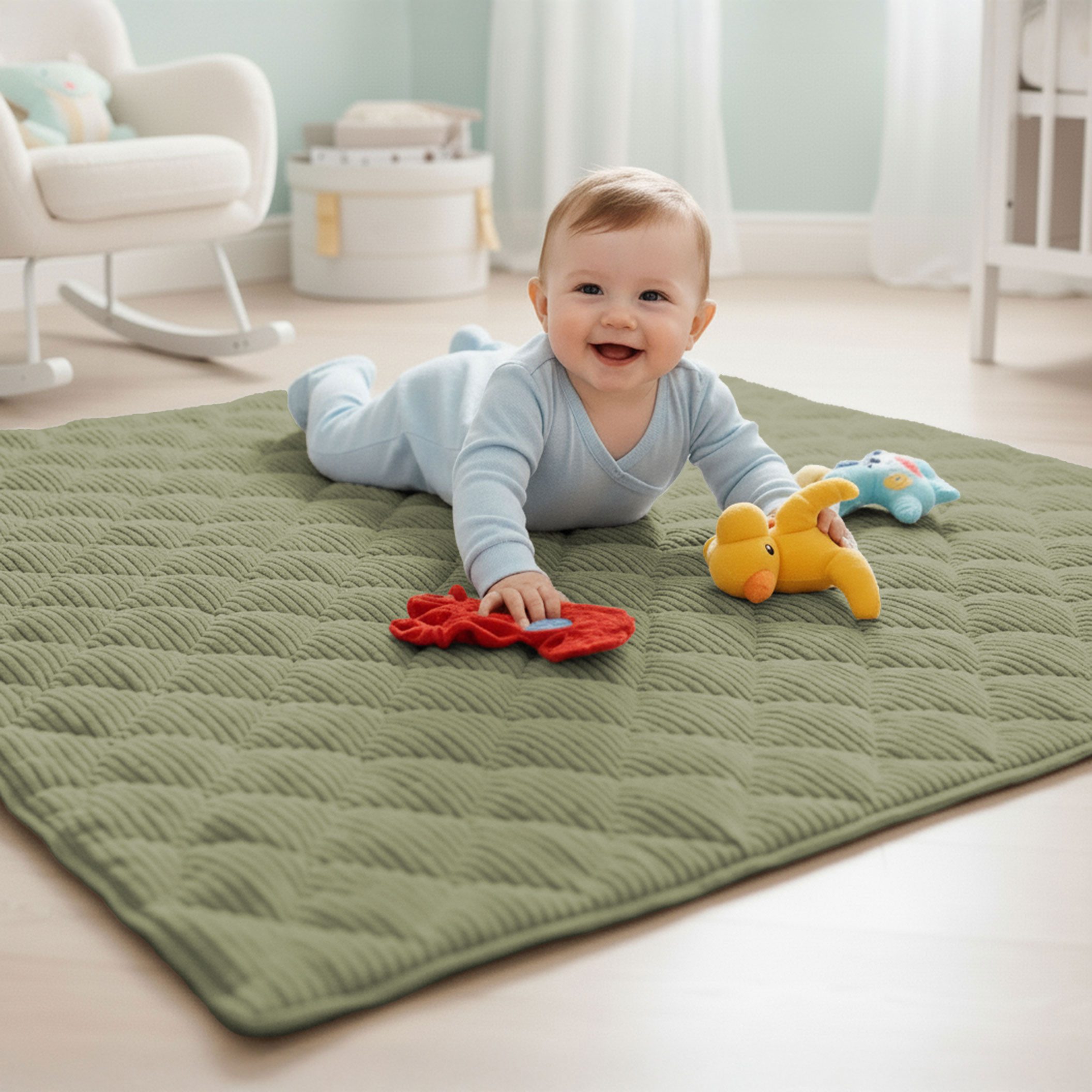 Krabbeldecke Soft-Cord wasserabweisende Sanosoft Babydecke Khaki Grün 120x120cm, Sanosoft, Öko-Tex und Made in Germany