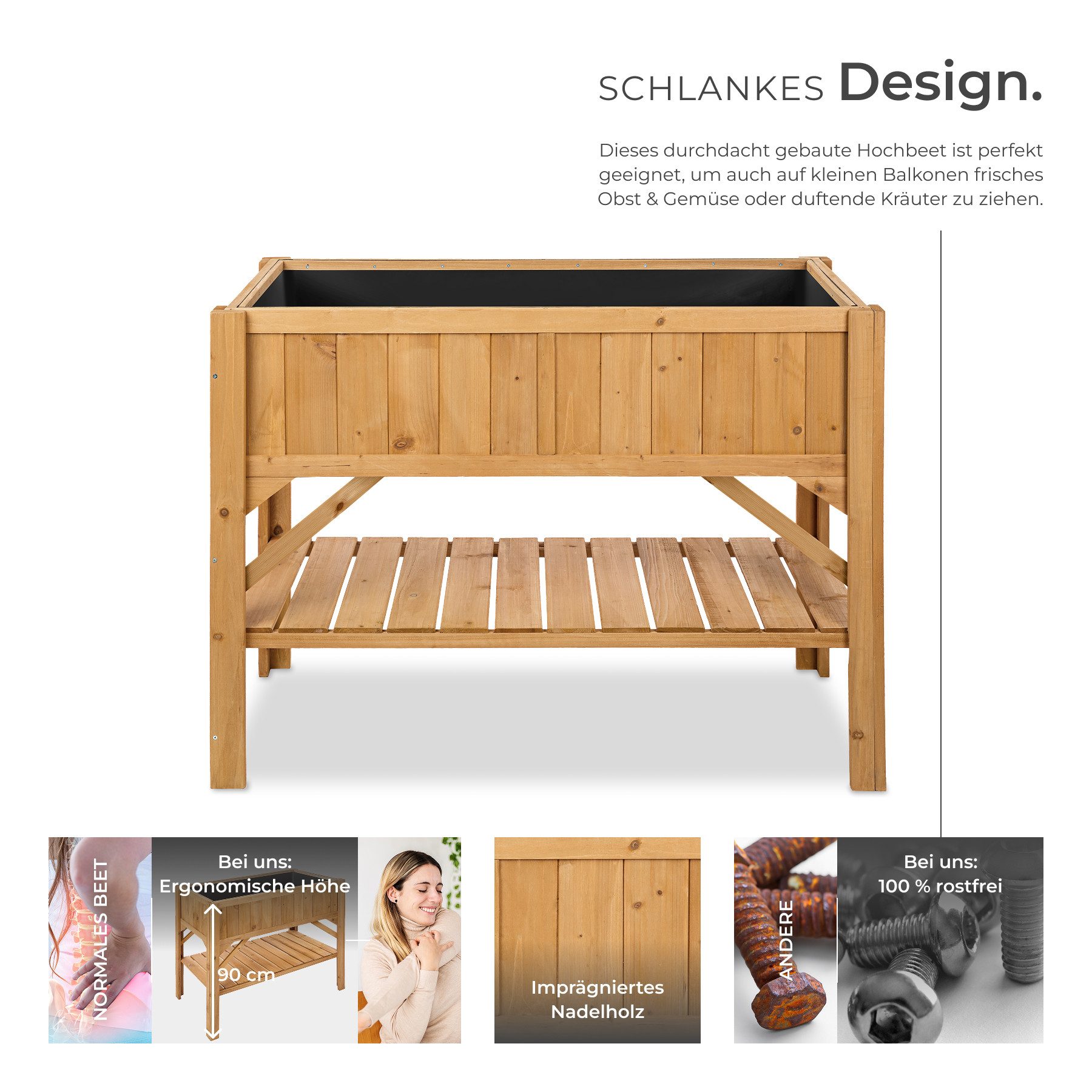 tectake Hochbeet Frühbeet mit Ablage - Witterungsbeständig (Pflanzkasten, in Braun), Innenleben mit Folie schützt Holz vor Feuchtigkeit.