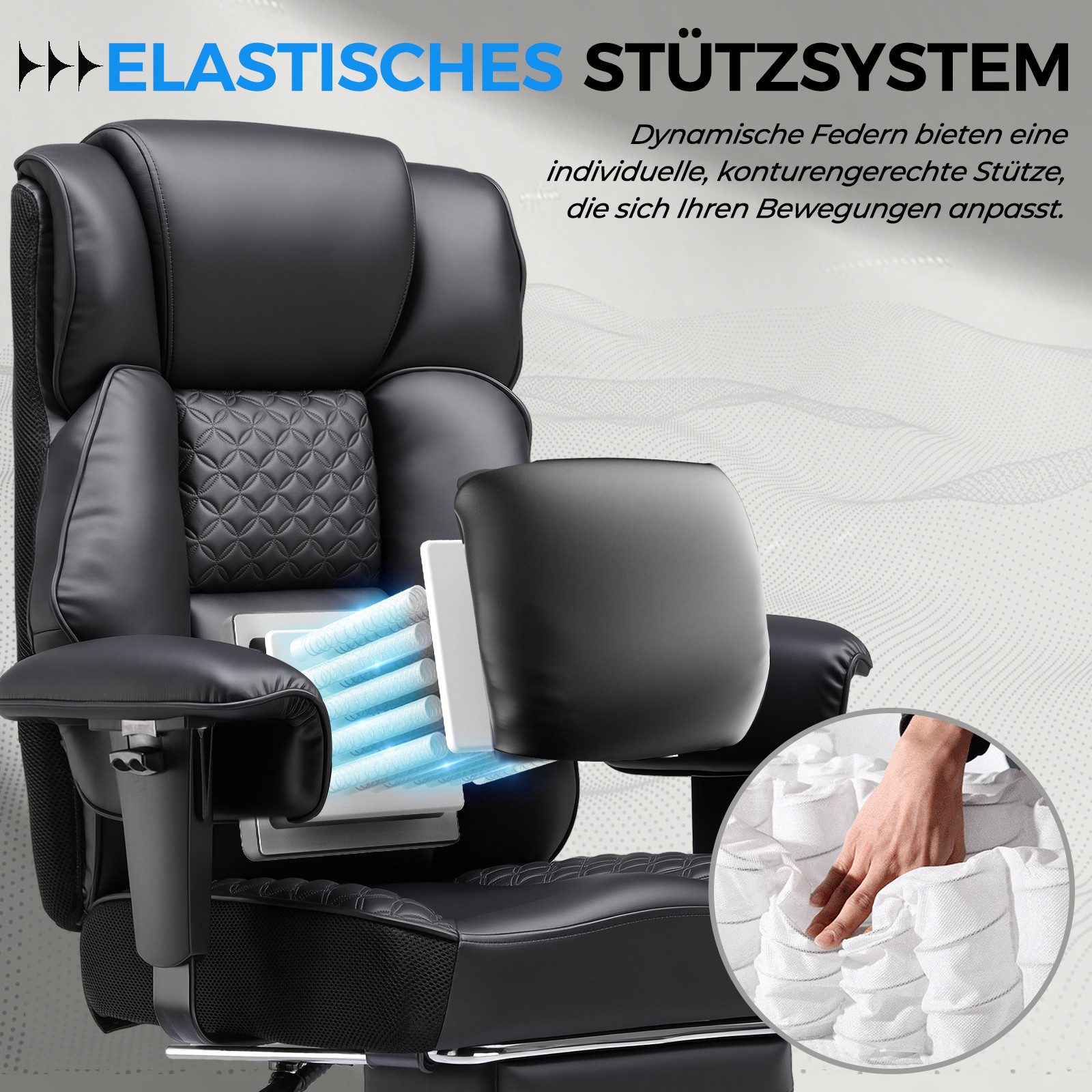 GTPLAYER Gaming-Stuhl für Große und Schwere Personen, ergonomischer Bürostuhl bis 180 kg, 3D Sitzkissen, verstellbar mit Fußstütze für Büro & Gaming