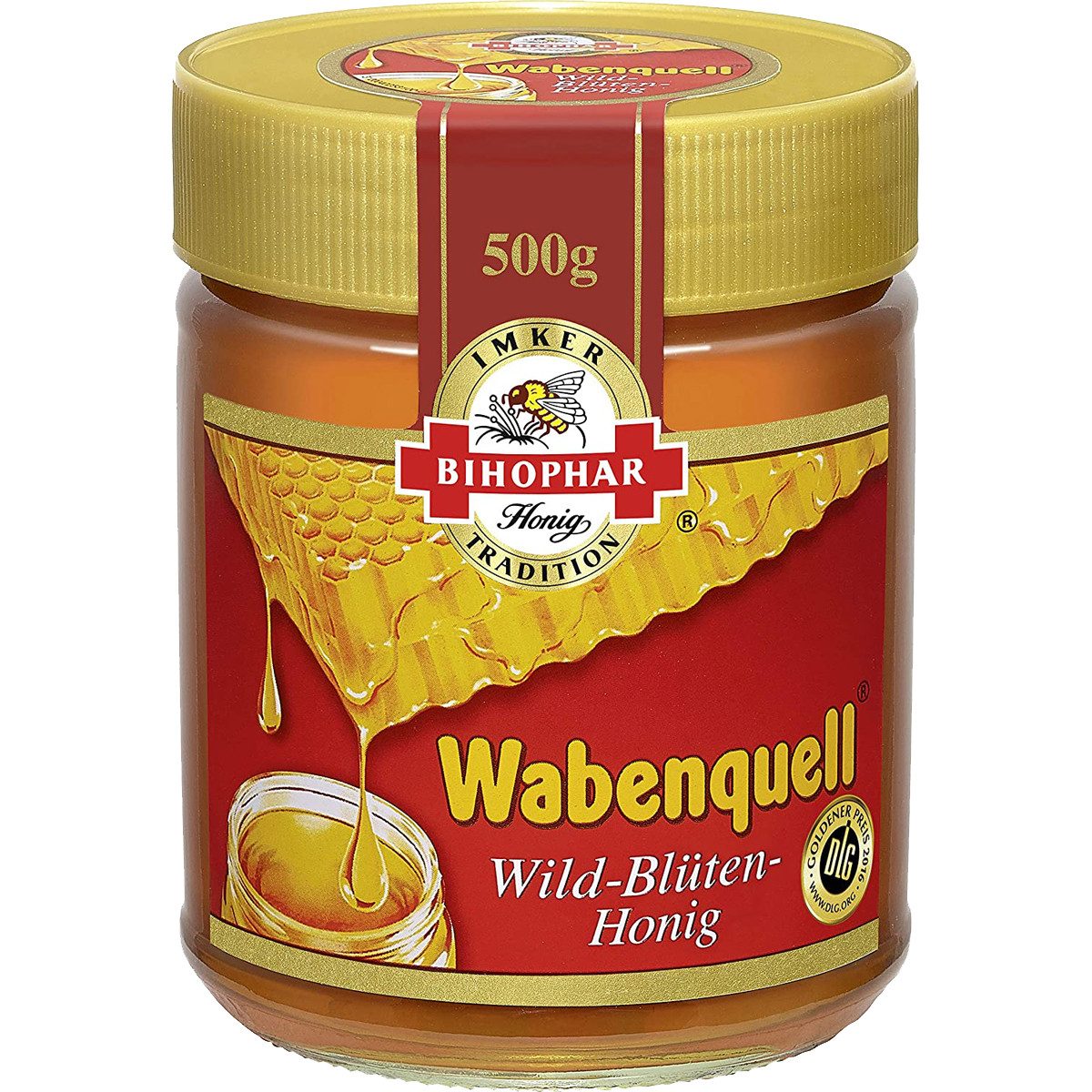 BIHOPHAR Honig, Bihophar Wabenquell Wild Blüten Honig fein flüssig goldklar 500g