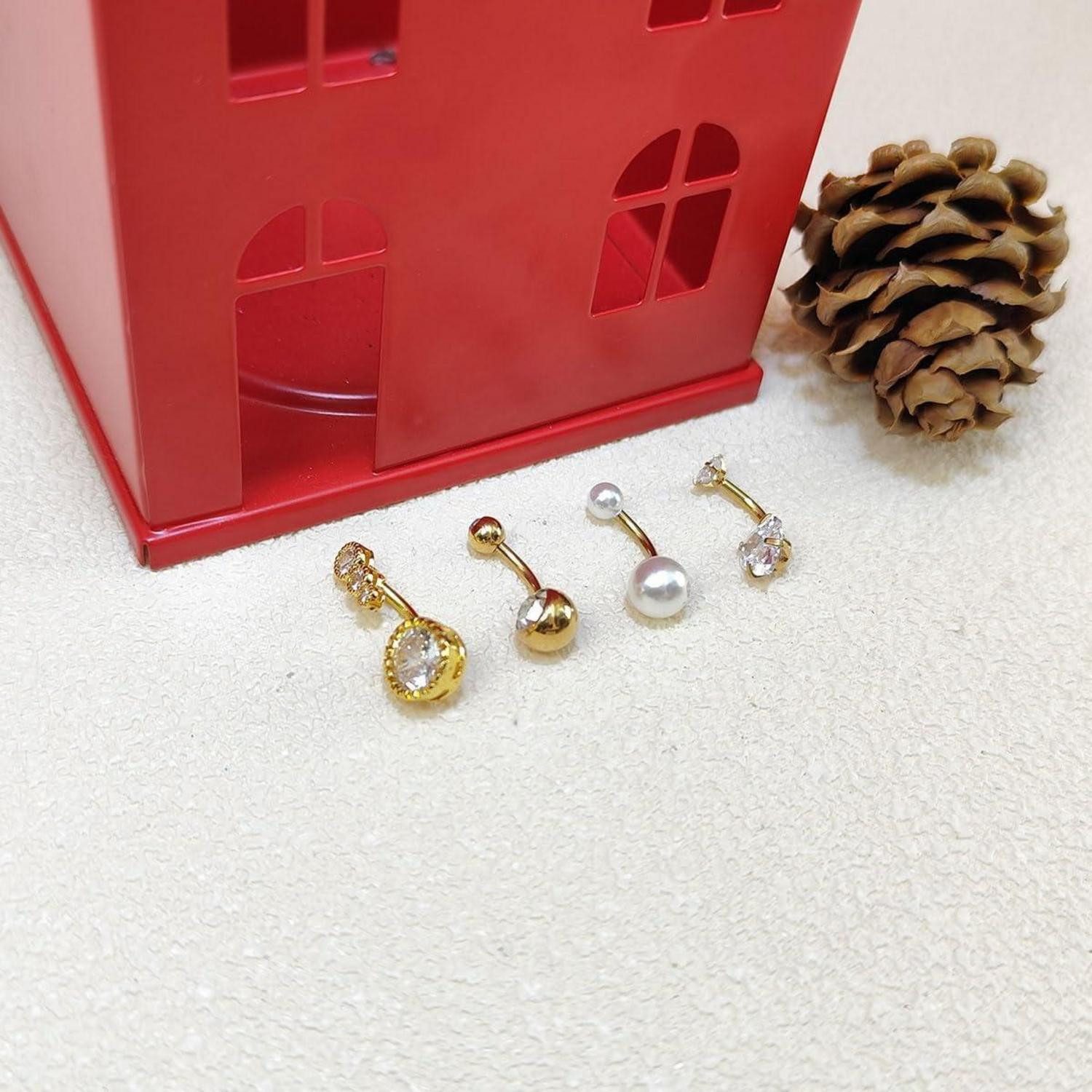 Gojewen Bauchnabelpiercing 4stk Bauchnabelpiercing 6-14mm Chirurgenstahl Piercing Silber Gold