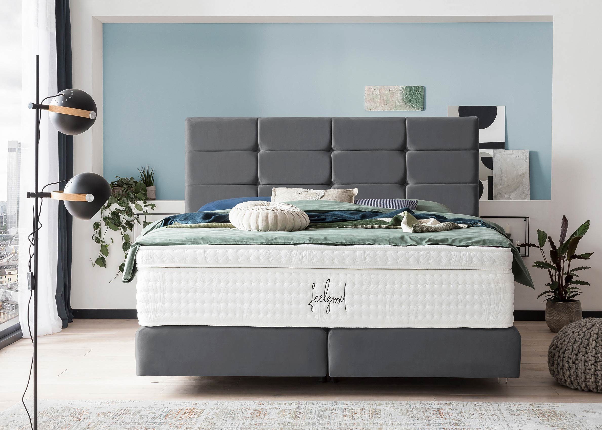BettCo Boxspringbett Kansas (in Dunkelgrau Velours, günstig online kaufen