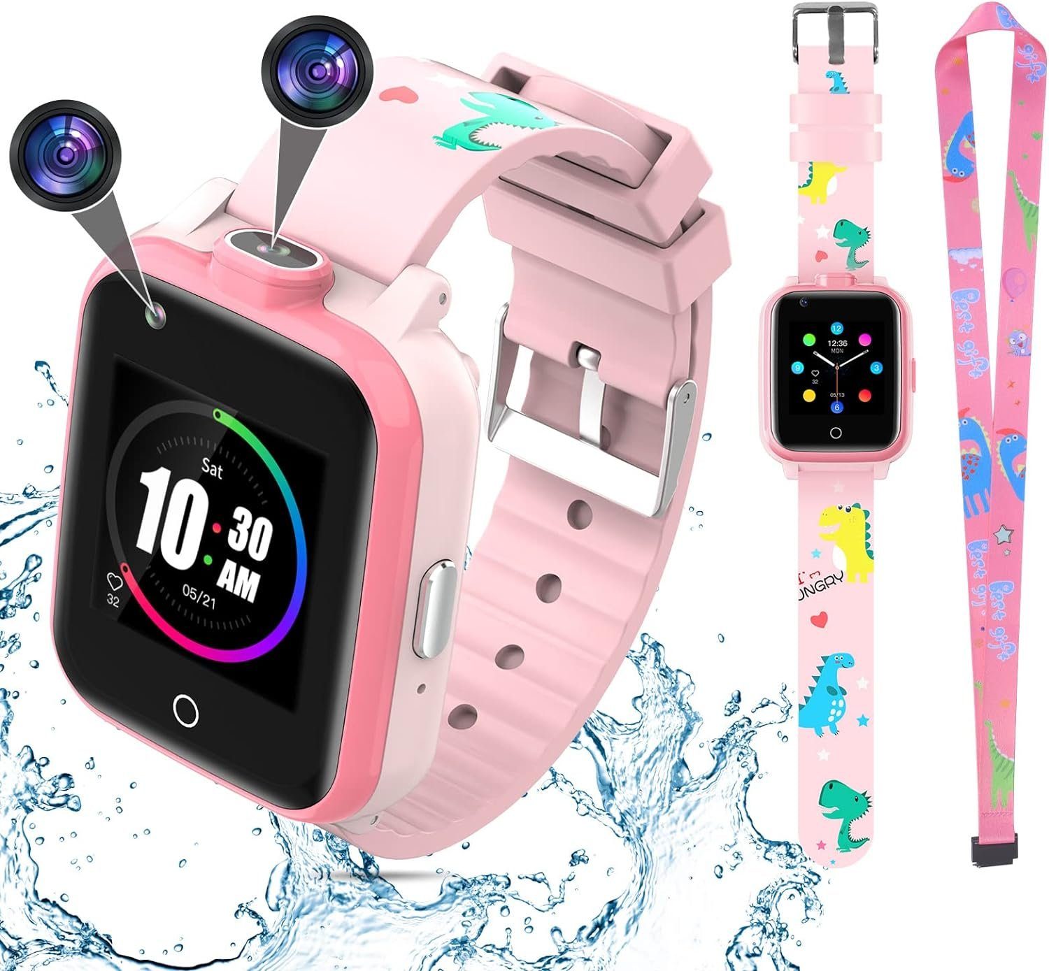 OKYUK Smartwatch (1,4 Zoll, Android Telefon Anruf HD Telefon Jahre iOS), GPS 4G 3-12 Kinder SOS Wasserdichtes