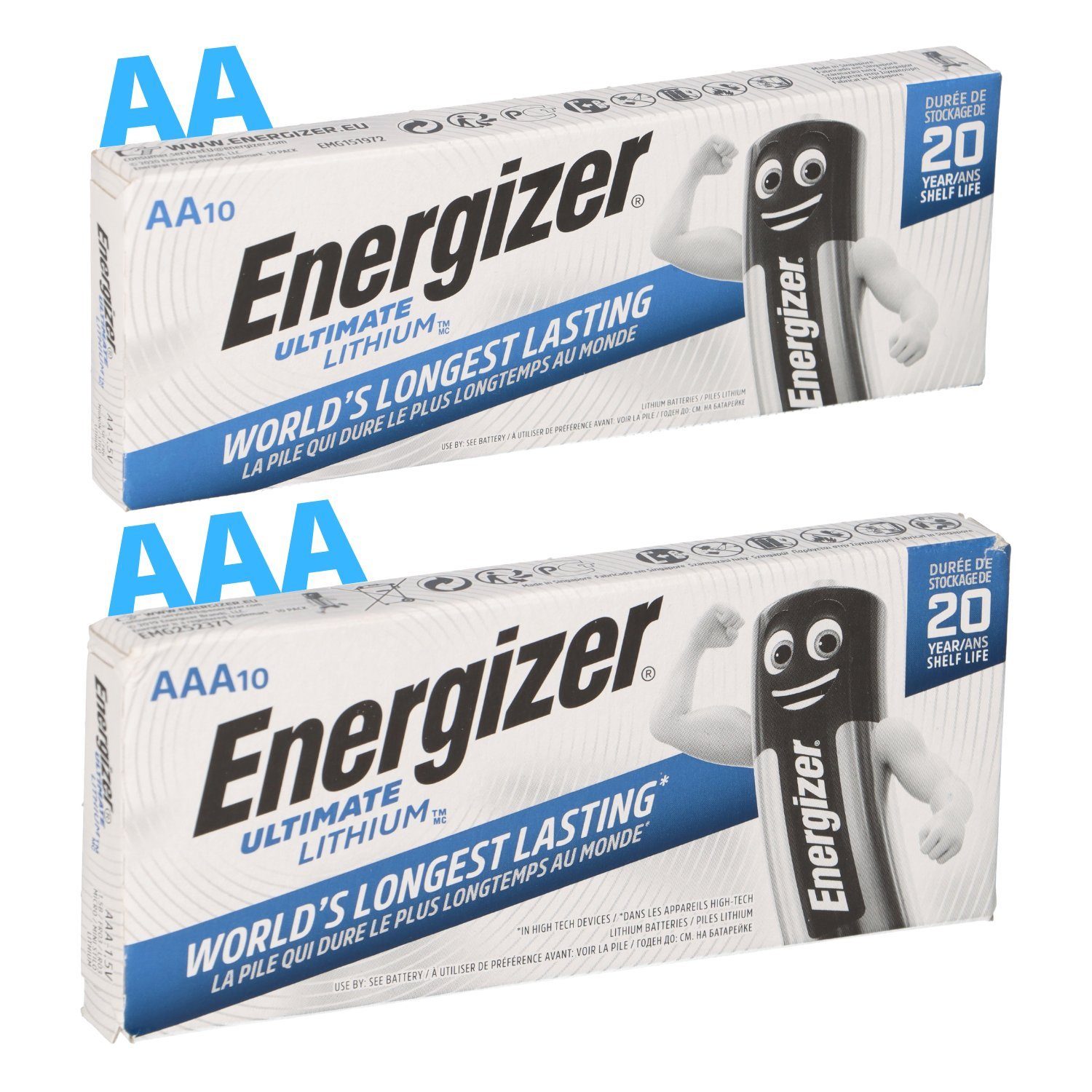 Energizer 20x Energizer Lithium Batterie SET 10x AA Mignon + 10x AAA Micro Batterie