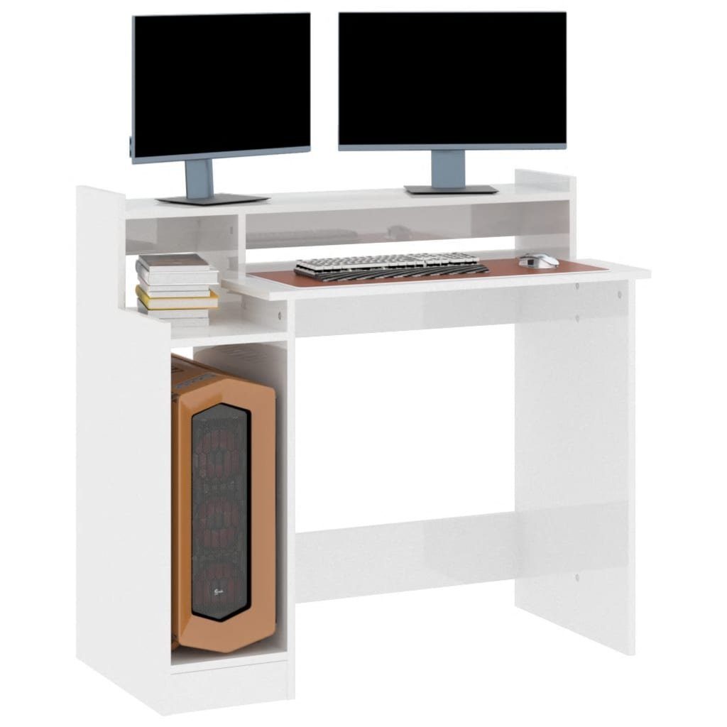 cm Hochglanz-Weiß | Hochglanz-Weiß Holzwer vidaXL Computertisch Schreibtisch Schreibtisch LEDs Hochglanz-Weiß 97x90x45 mit