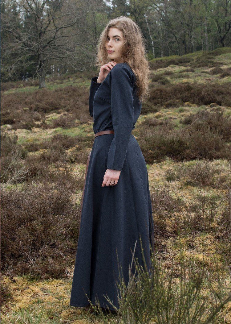 Battle Merchant Ritter-Kostüm hochmittelalterliches Kleid Afra aus Canvas Dunkelblau Größe XL