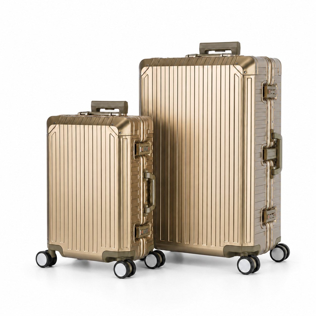 Travelhouse Kofferset 100% Aluminium Serie Tokyo, 4 Rollen, (2 tlg., S+XL), Zipperless - Kein Reißverschluss, TSA Zahlenschloss, Nassfach