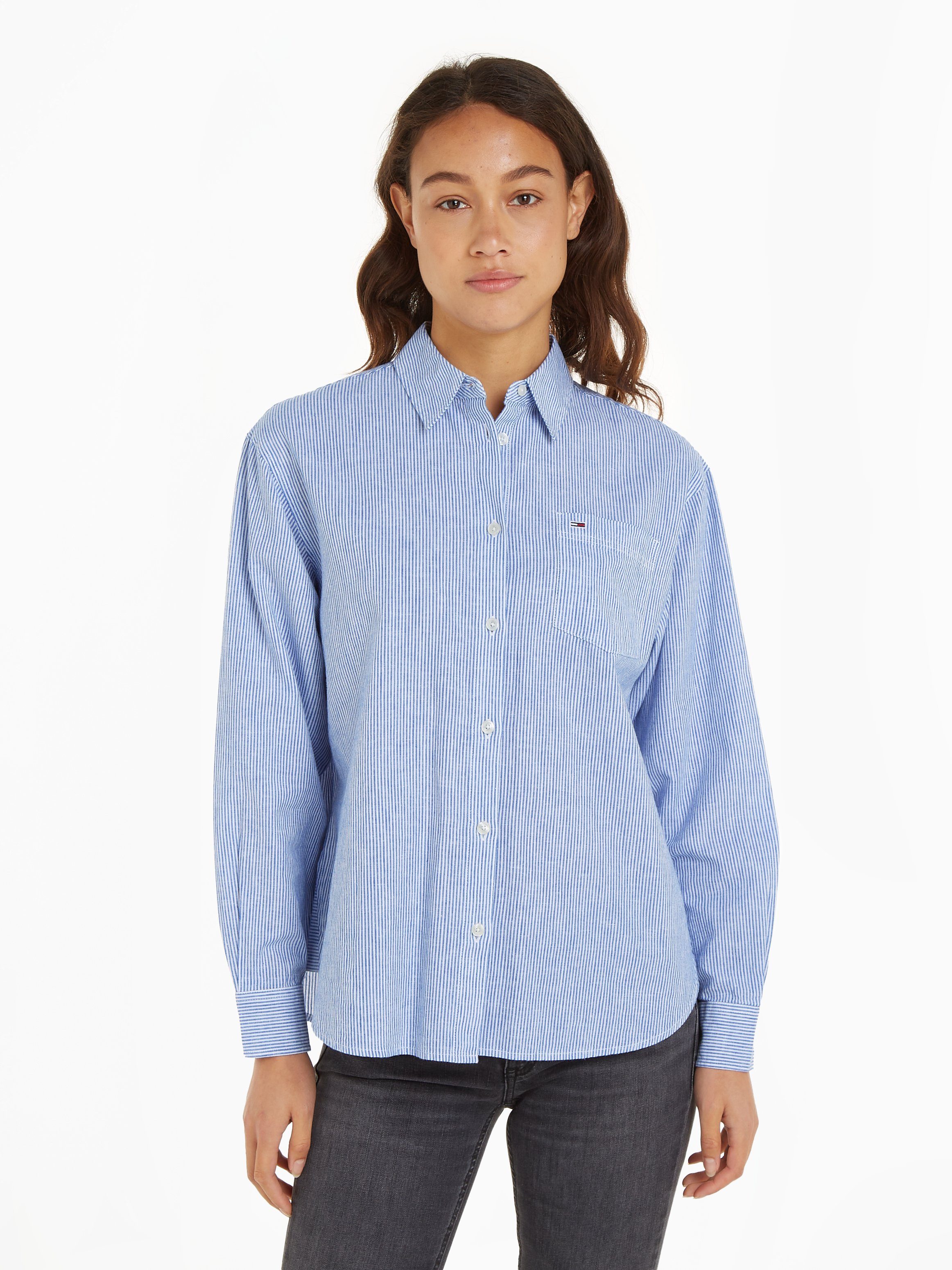 Tommy Jeans Hemdbluse TJW BOXY STRIPE LINEN SHIRT im modischem Streifen