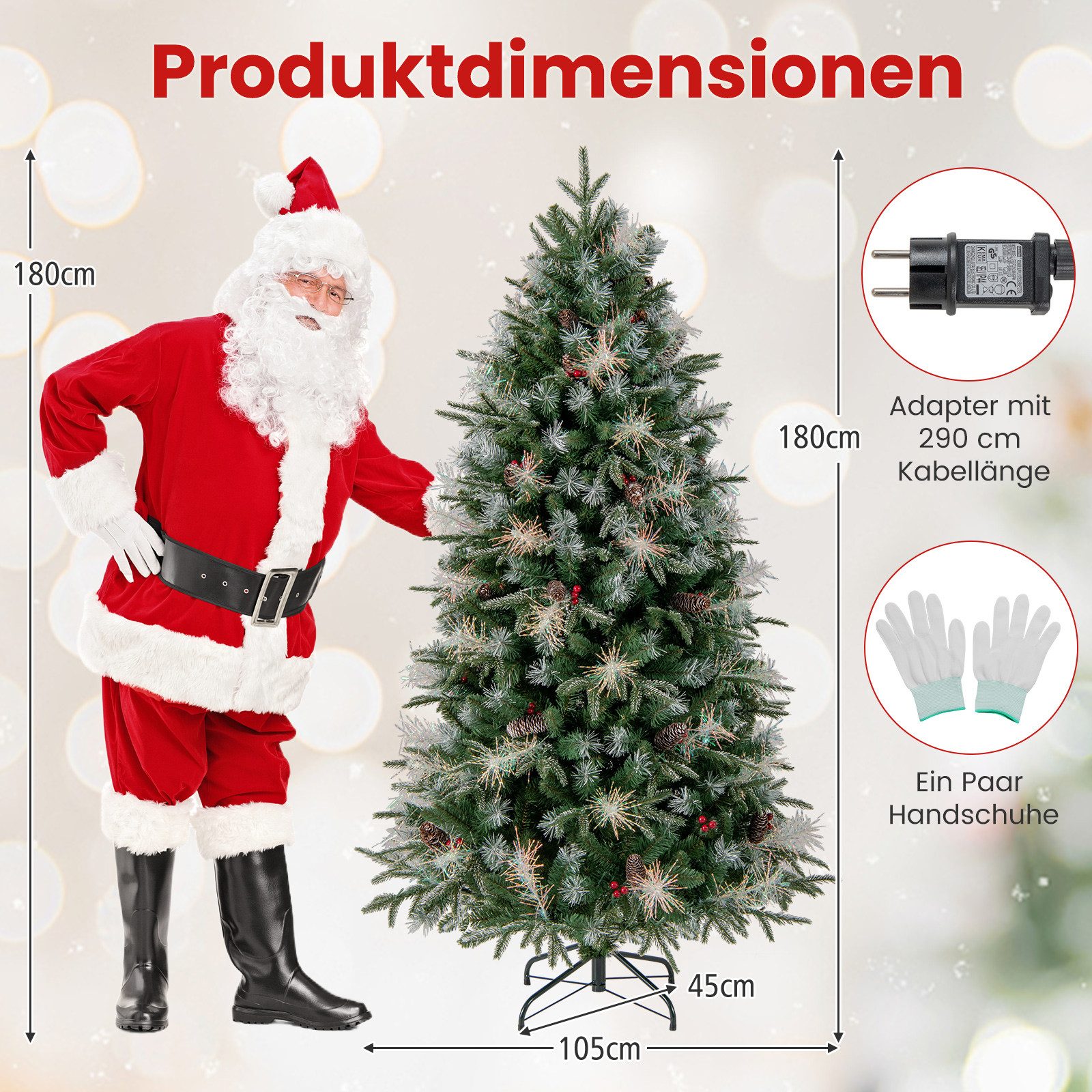 COSTWAY Künstlicher Weihnachtsbaum, 180cm, 270 LEDs, 8 Modi, 806 Zweige