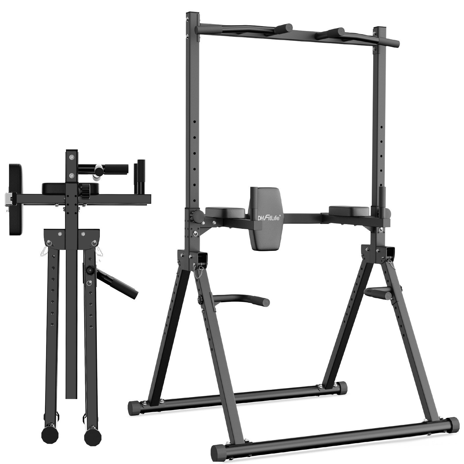 DH FitLife Kraftstation Faltbar Power Tower Dip Station bis 210kg, (Klimmzugstange Freistehend mit Dip Barren u. Rückentrainer), höhenverstellbare Kraftturm, Kraftstation, Power Rack for Home Gym
