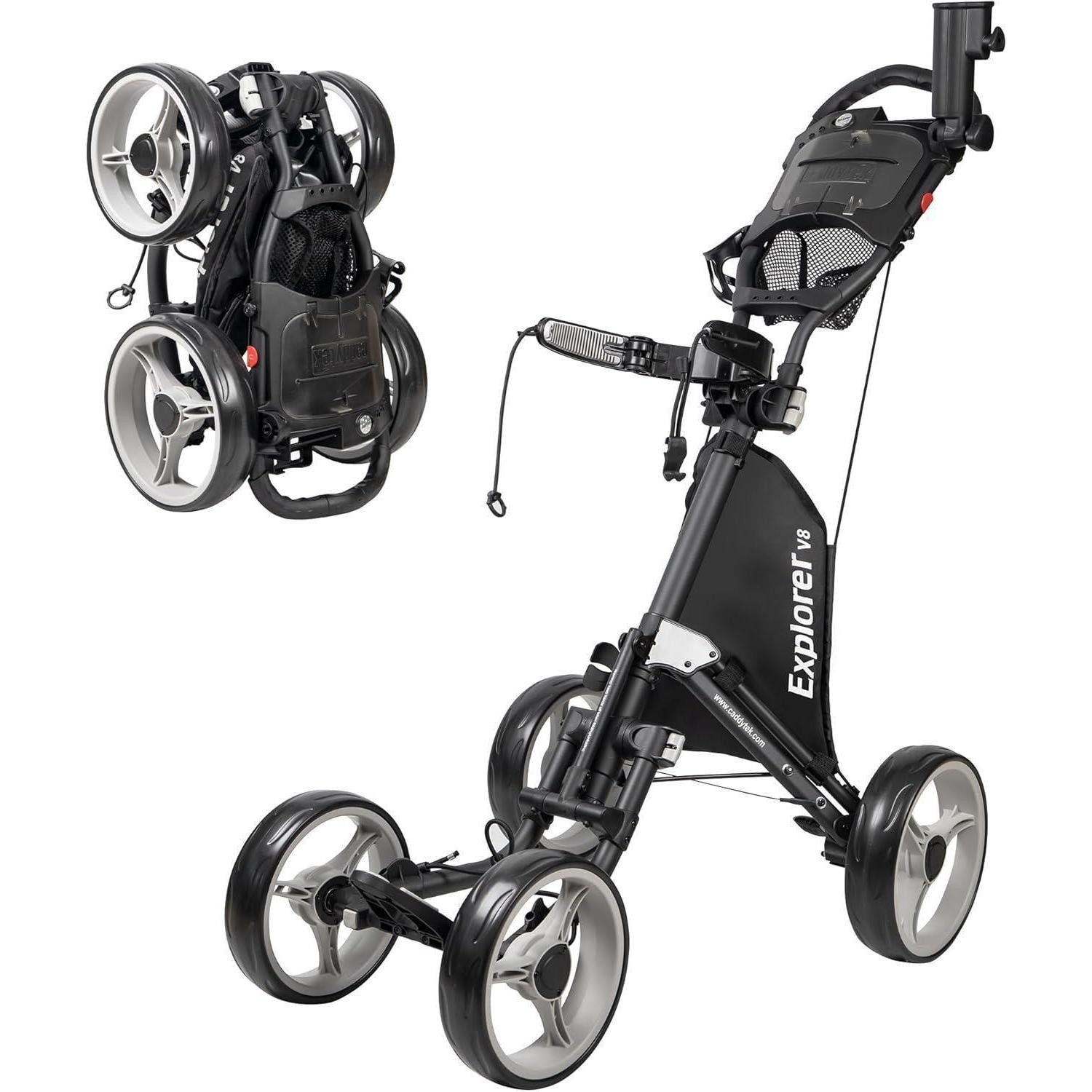 LuxusKollektion Golftrolley + Golfbag Golfwagen Explorer V8 Superlite 4 Räder dunkelgrau