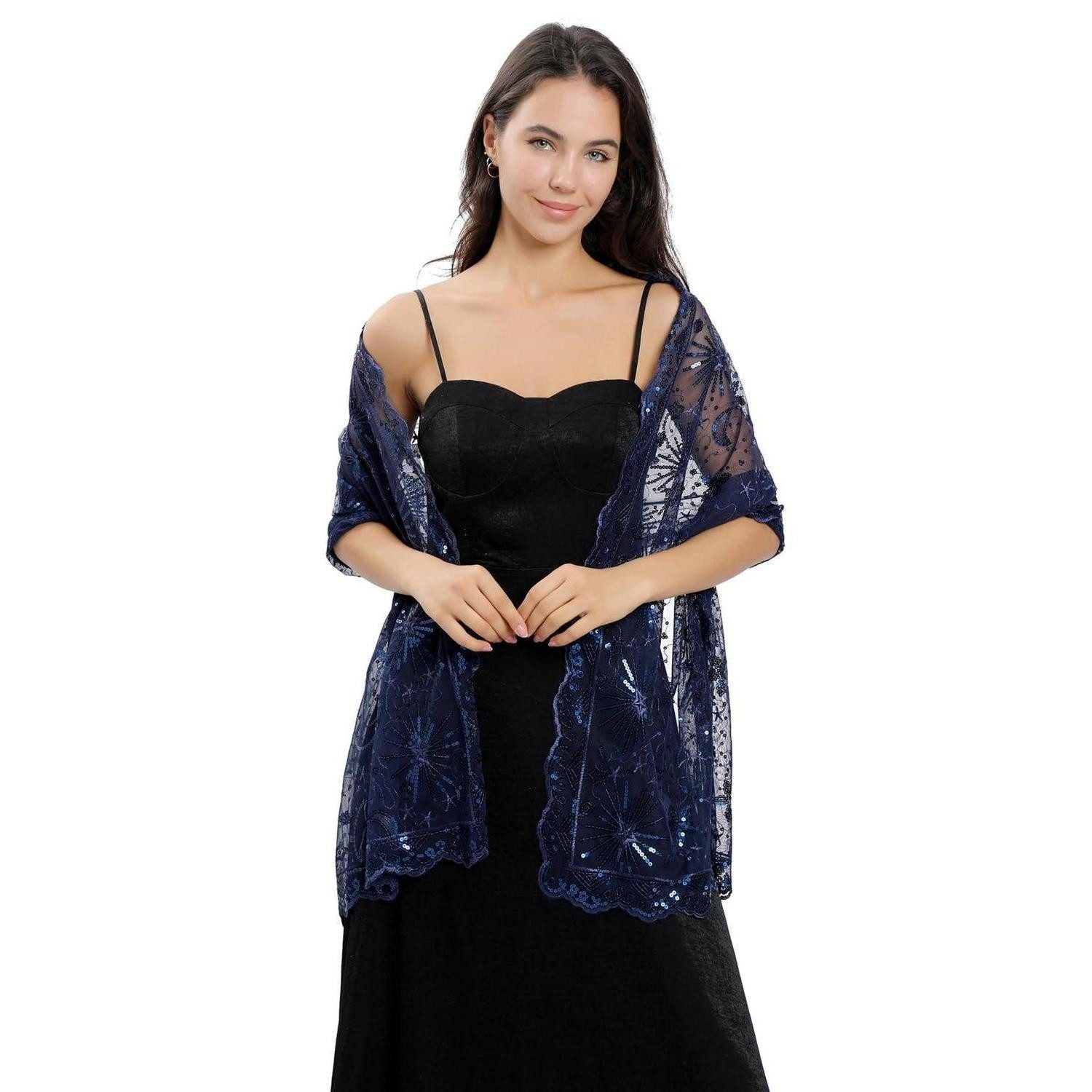 LuxusKollektion Modeschal Schal Damen Glitzer Pailletten Navy Blau