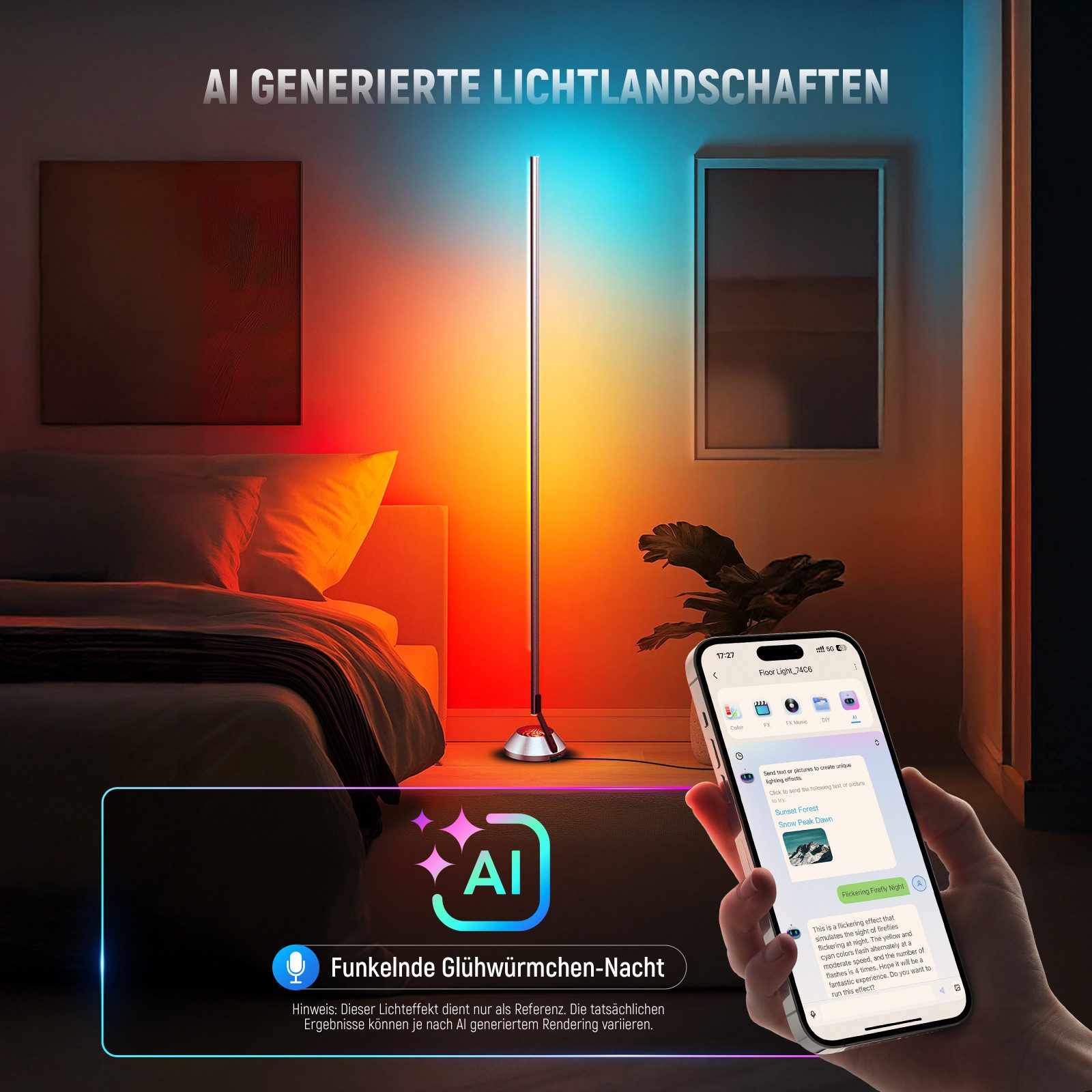 Neewer LED Stehlampe NF01 Smart LED Stehleuchte RGBW, mit Alexa Google App Steuerung, LED wechselbar, Musik Sync, 16 Millionen Farben, Ambientebeleuchtung für Schlafzimmer