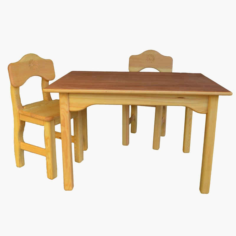 Madera Spielzeuge Kindersitzgruppe Kindertisch Groß und 2 Stühlen, (3-tlg), Verarbeitung von bestem Holz, bringt Stabilität