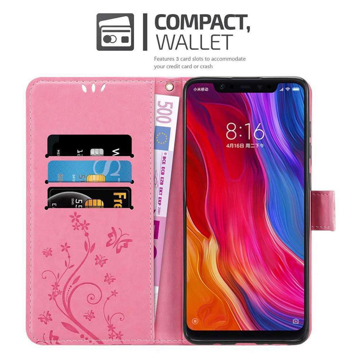 Cadorabo Handyhülle für Xiaomi Mi 8 Hülle Xiaomi Mi 8, Hülle Schutzhülle Blumen Flower mit Standfunktion Kartenfach Magnet