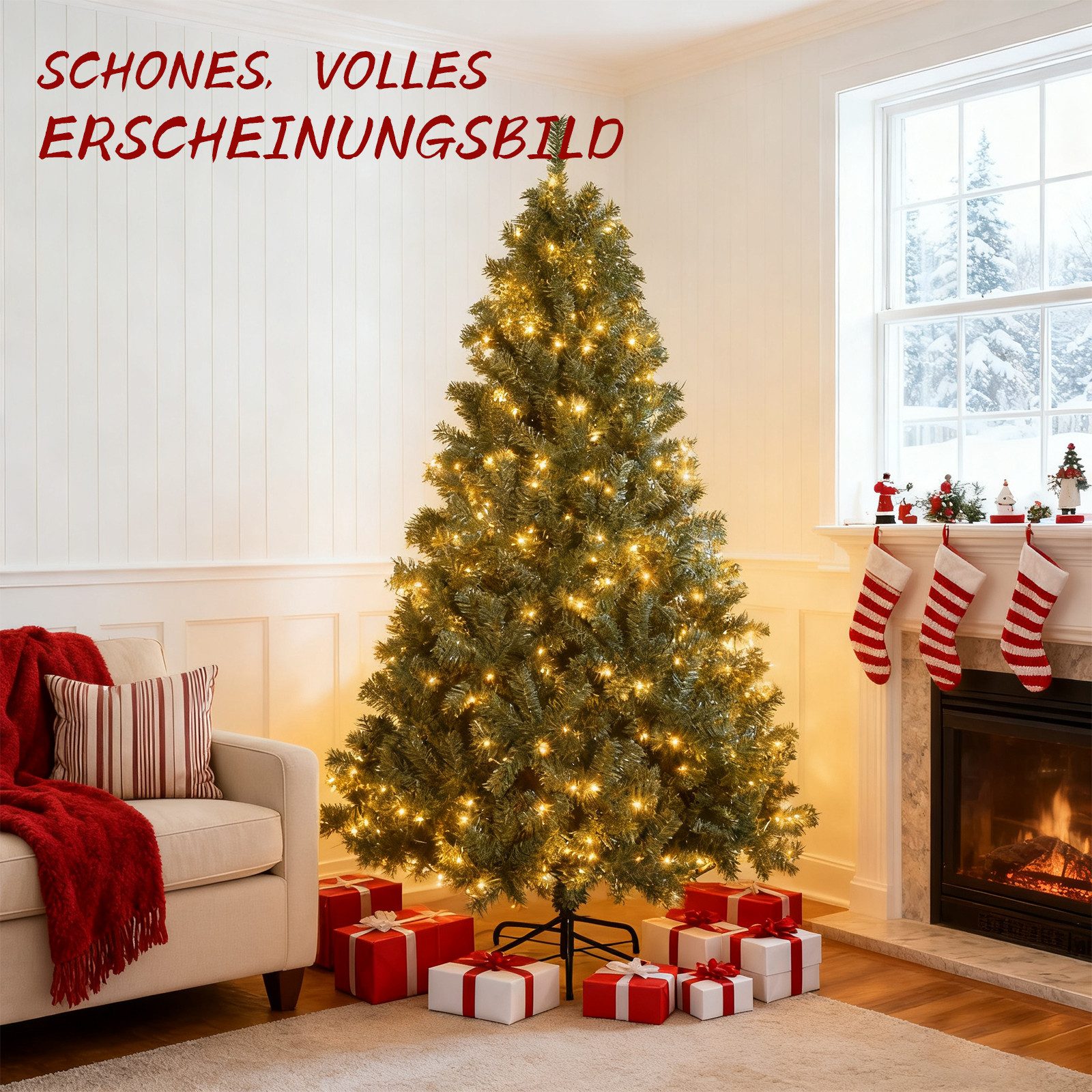 oyajia Künstlicher Weihnachtsbaum Künstlicher Weihnachtsbaum,8 Beleuchtungsmodi, Weihnachten-Dekoration, Christbaum Künstlich, Mittelhoher LED-Weihnachtsbaum mit 180 Lichtern, Naturgetreuen Zweigen