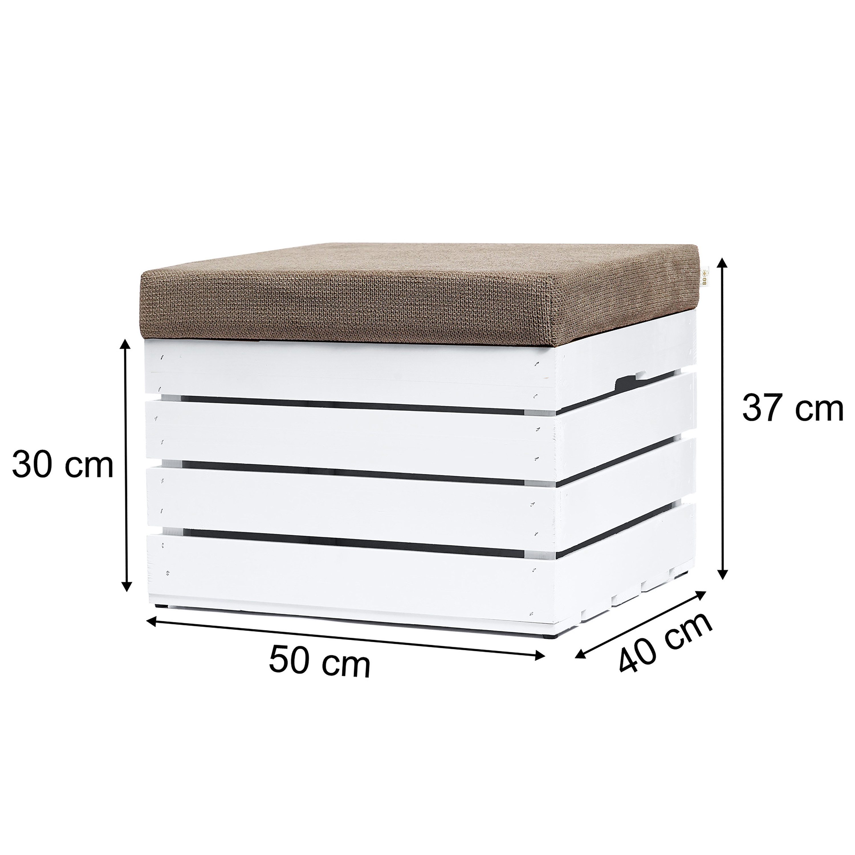 GrandBox Dekokiste Sitzhocker mit Stauraum 37x40x50 mit Polster - weiß lackiert (1er Set)