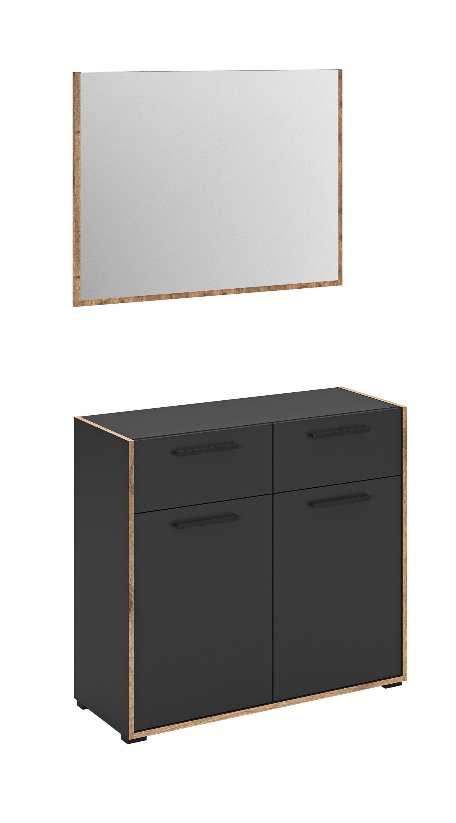 furnling Garderoben-Set Burea, (2-St., Kommode, Spiegel), 2 Schubladen, 2 Türen, pflegeleichte Oberfläche, Breite 95 cm