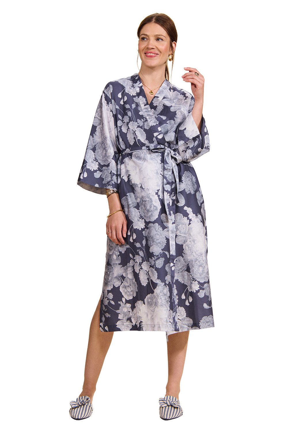 Essenza Kimono Hausmantel Ilona Eunice Baumwolle Satin