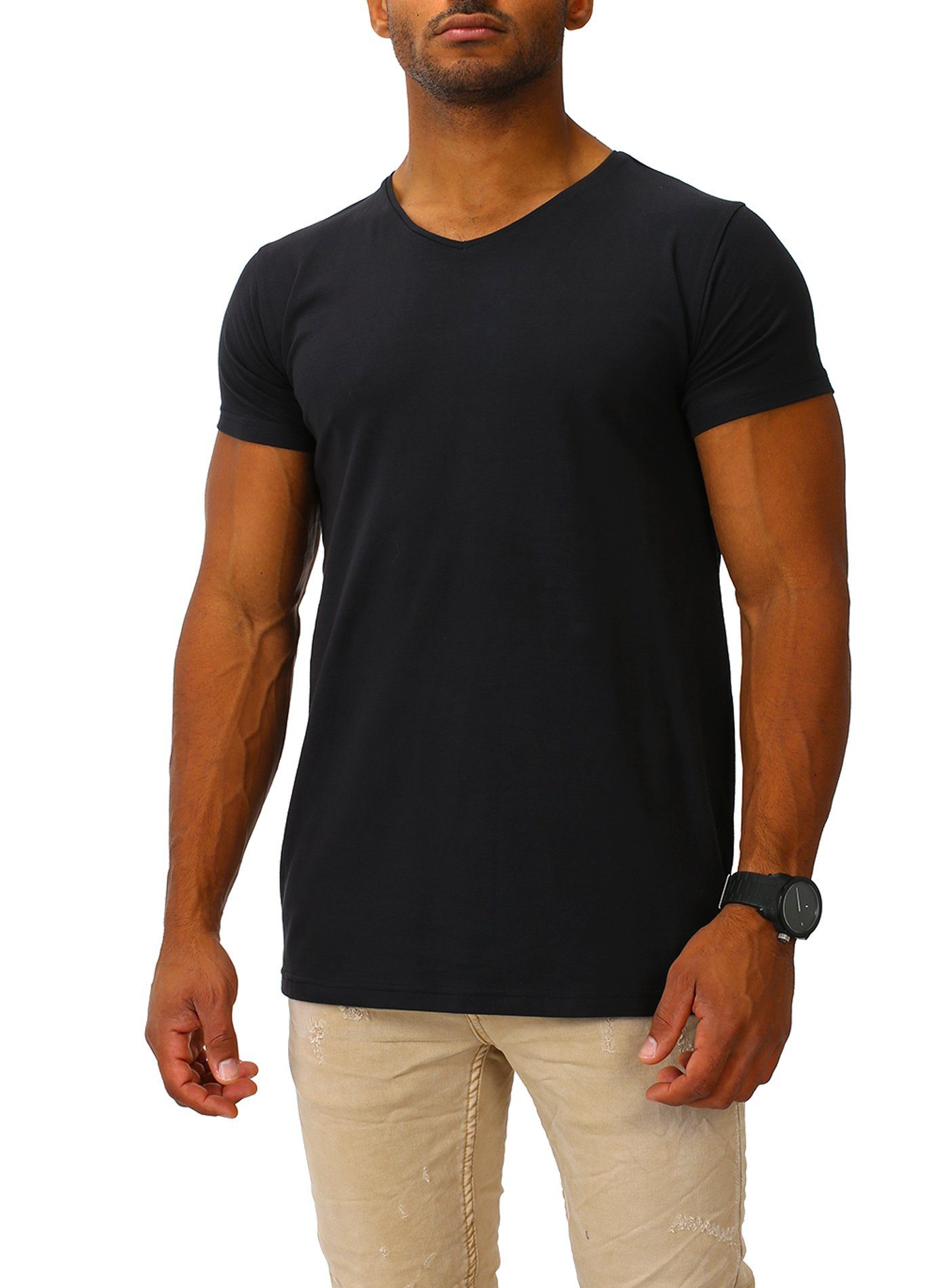 Joe Franks T-Shirt HIGH mit hohem V-Ausschnitt black