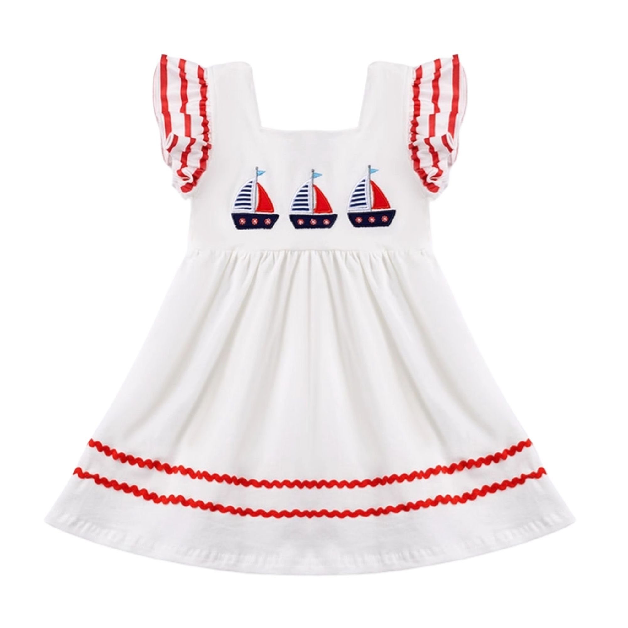 suebidou Midikleid für Kleid Mädchen weiß Sommerkleid Rüschenkleid Kontrastnähte ausgestellt