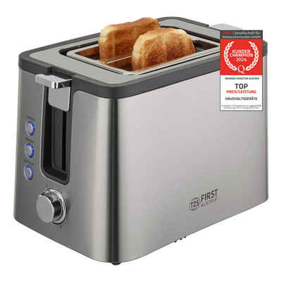 TZS FIRST AUSTRIA Toaster 2-Scheiben-Toaster, Brotzentrierung, Auftau- & Aufwärmfunktion, 800W, für Küche, Haushalt, Edelstahl, 6 Bräunungsgrade, Krümelfach, Brötchenwärmer