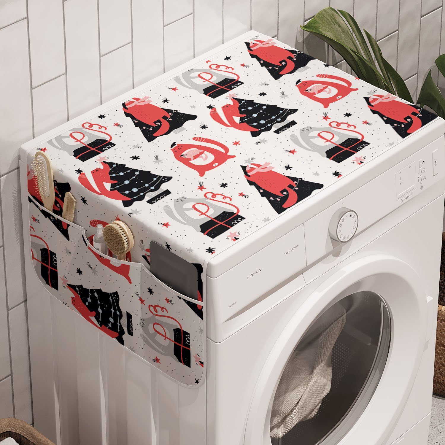 Abakuhaus Badorganizer Winter Waschmaschine Vorbereitung auf für Katzen Trockner, Weihnachten Anti-Rutsch-Stoffabdeckung und