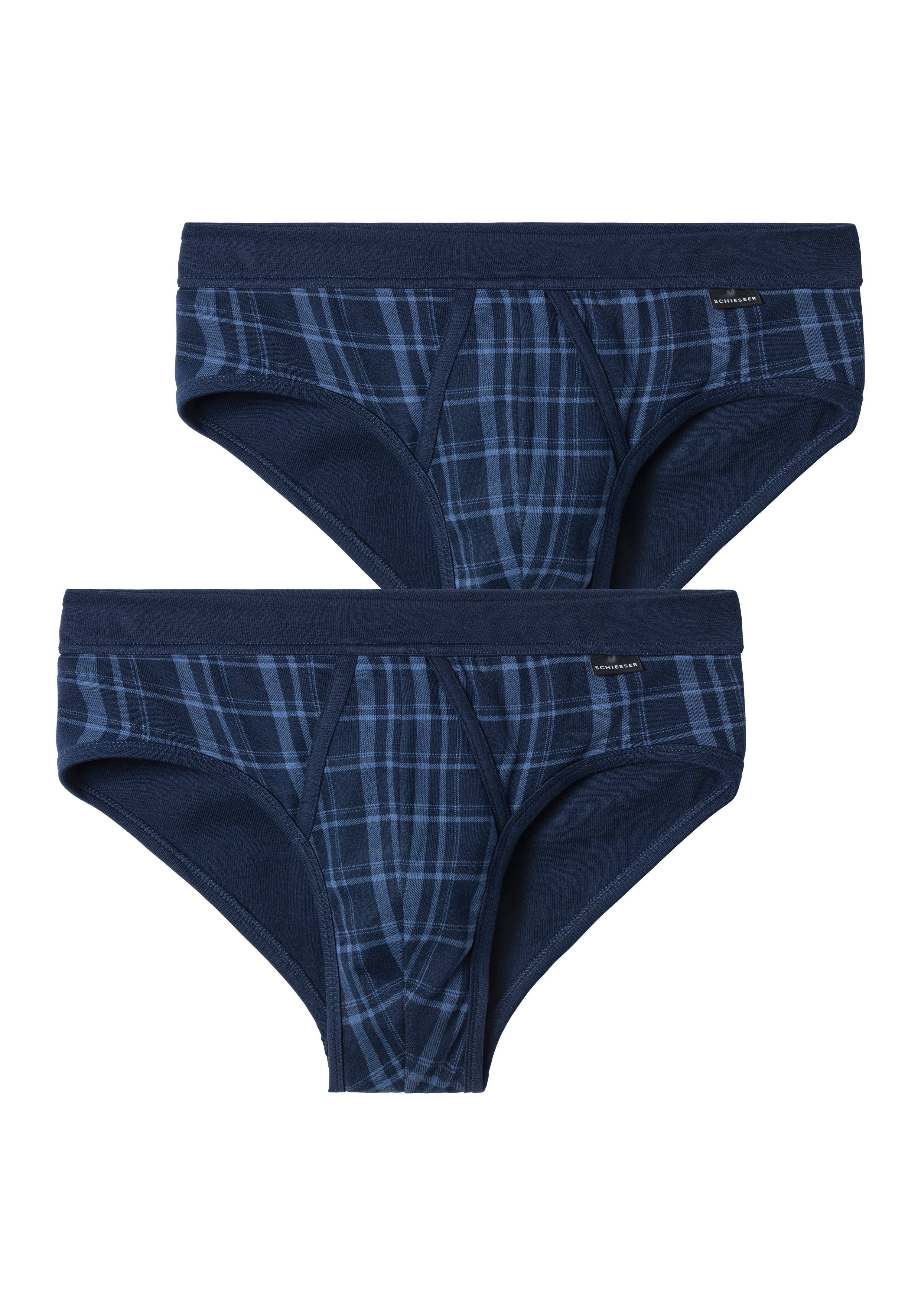 Schiesser Slip (2er-Pack) mit Eingriff navy-kariert navy-kariert