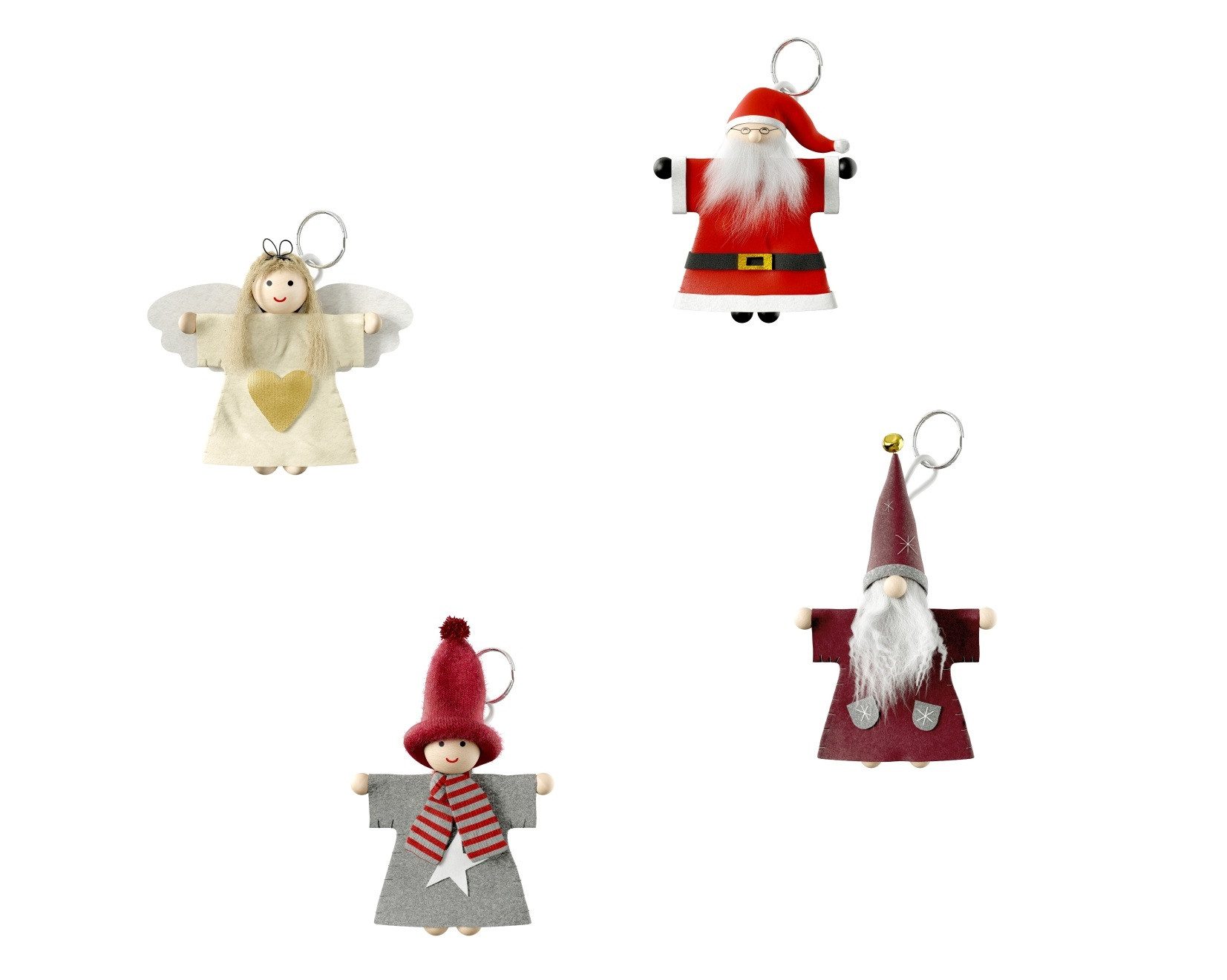La Vida Christbaumschmuck 4er Set Weihnachtswichtel Set Weihnachtsmann, Stern, Santa, Engel 10cm