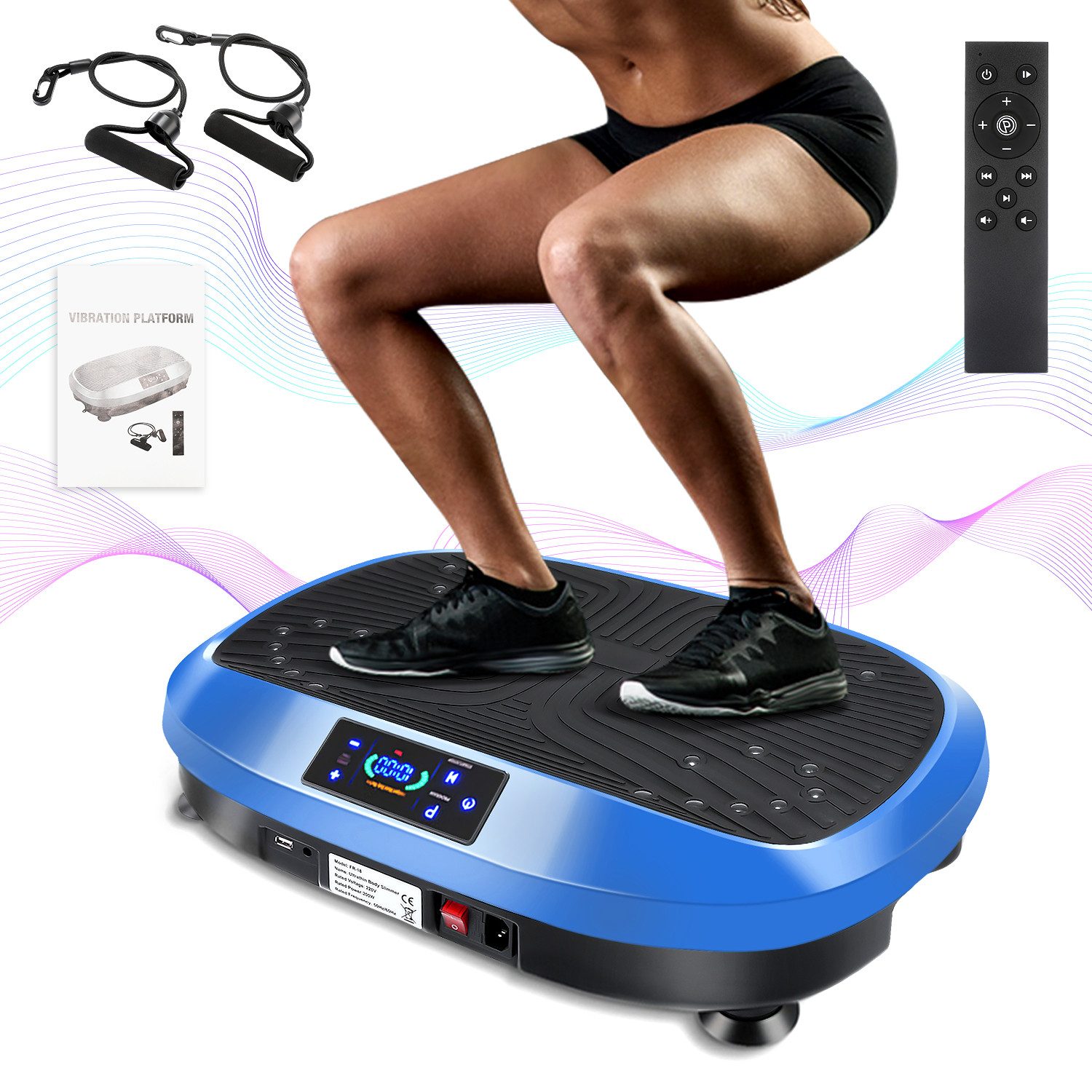 LETGOSPT Vibrationsplatte Ganzkörper, 3D Fitnessgeräte mit 2 Bändern & Fernbedienung, 200 W, 120 Intensitätsstufen