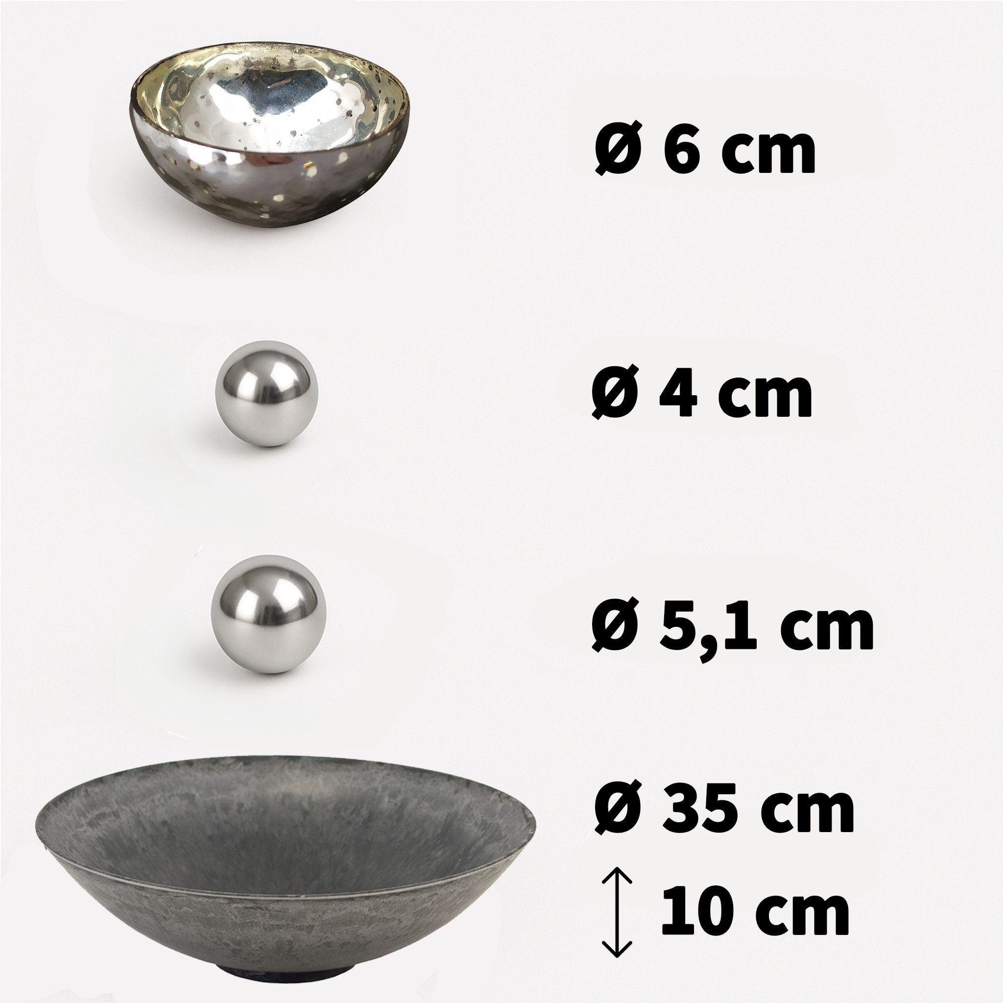 matches21 HOME & HOBBY Wasserspiel Miniteich Set Schale in Schwarz, Schwimm Teelichter Ø 35 cm Silber, (6 tlg), Komplettset mit Schwimmkugeln aus Edelstahl