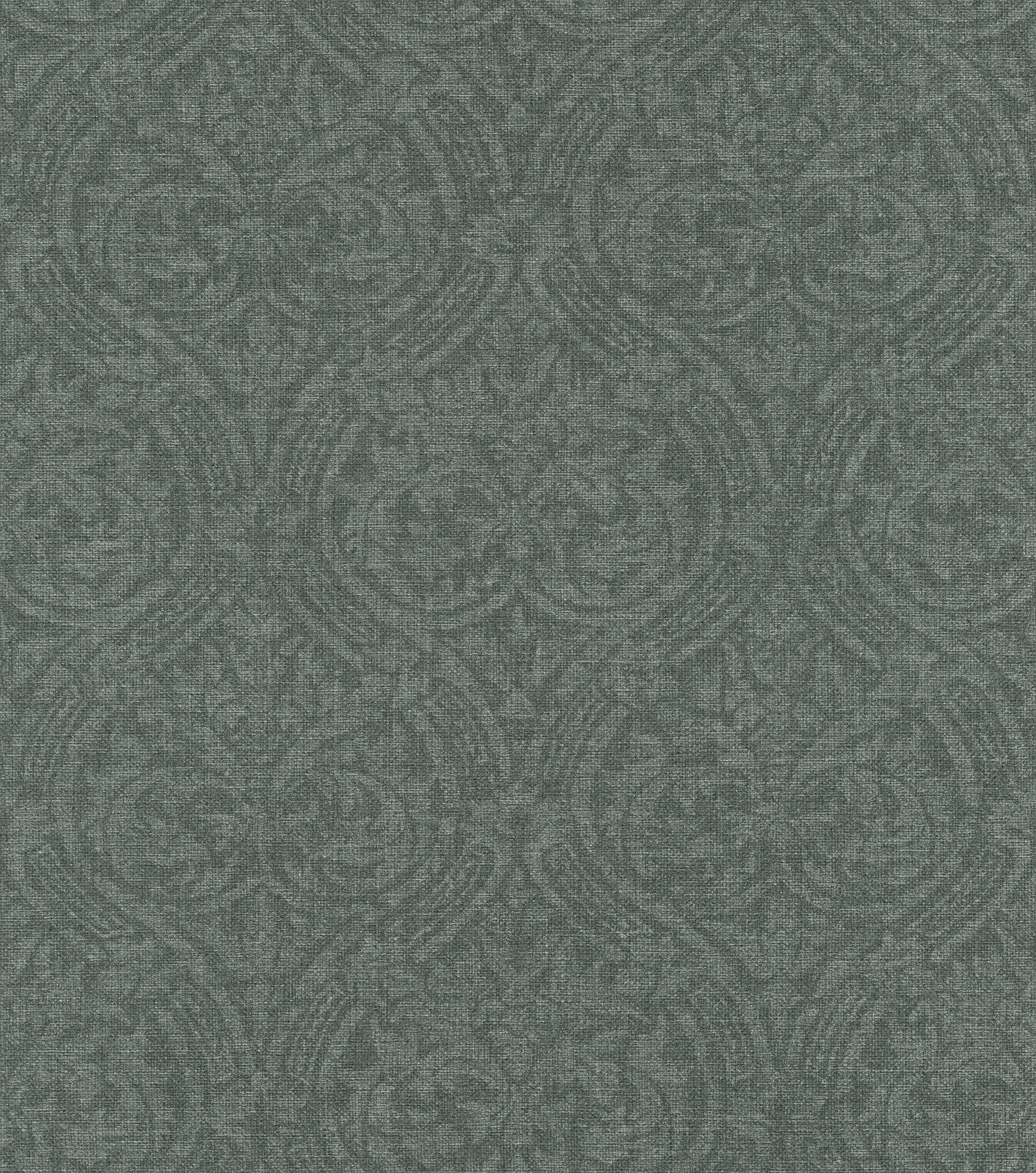Rasch Vliestapete Barockmuster - Vinyltapete Grün, Leinenoptik, Klassisch, (1 Rolle, 1 St., Kollektion Atelier Tissé - 10,05 m x 0,53 m), gute Lichtbeständigkeit, hoch waschbeständig, restlos abziehbar