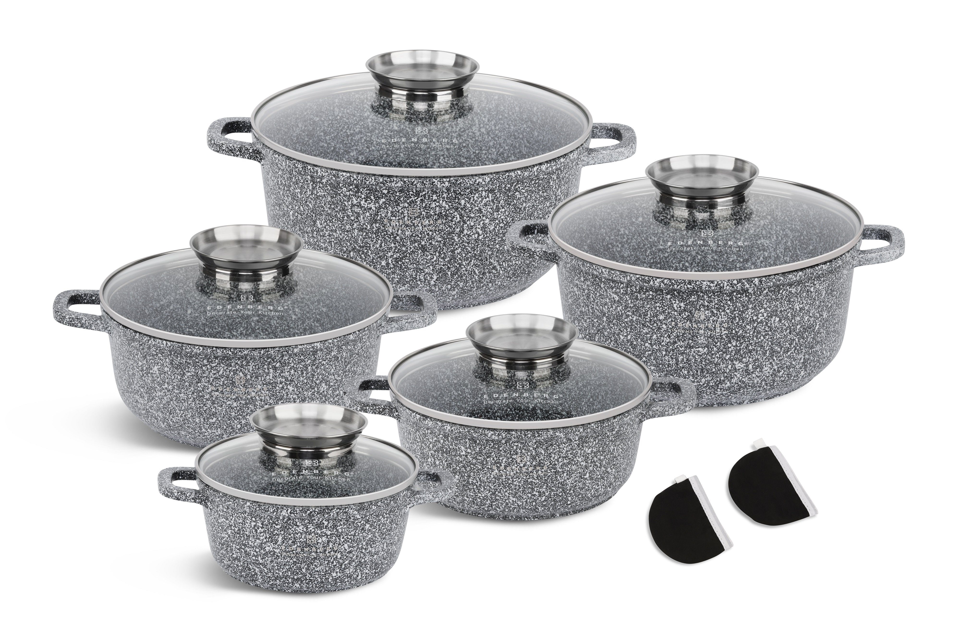 Edenberg Topf-Set Topfset Suppentopf Kochtopf Keramik Marmor Induktionstöpfe GLASDECKEL, Aluminiumguss (sehr hochwertig, 10-tlg., Zeitloses Design des Topfsets. Eine ideale Geschenkidee)