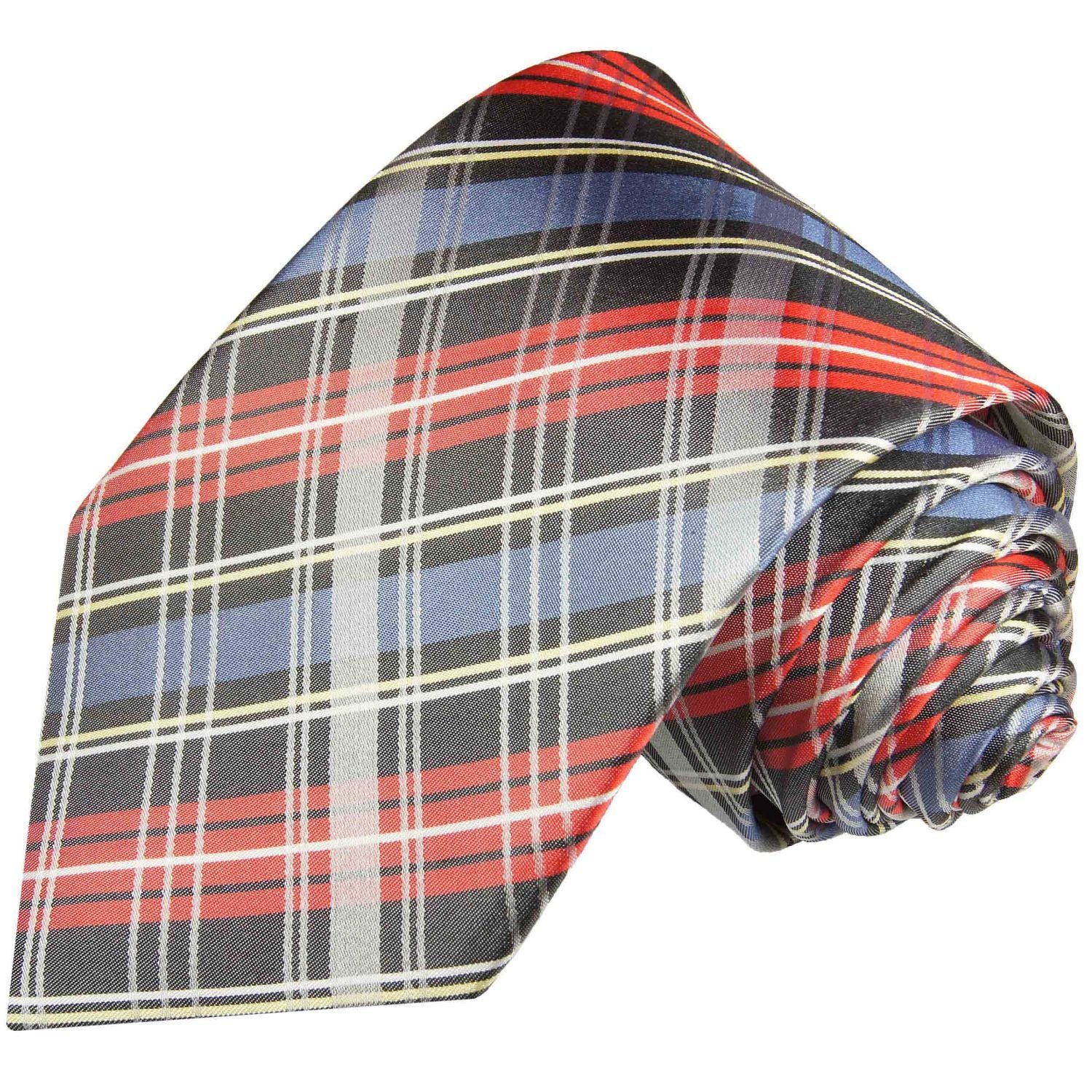 Paul Malone Krawatte Designer Seidenkrawatte Herren Schlips modern Schottenmuster Seide Schmal (6cm), rot blau anthrazit 636