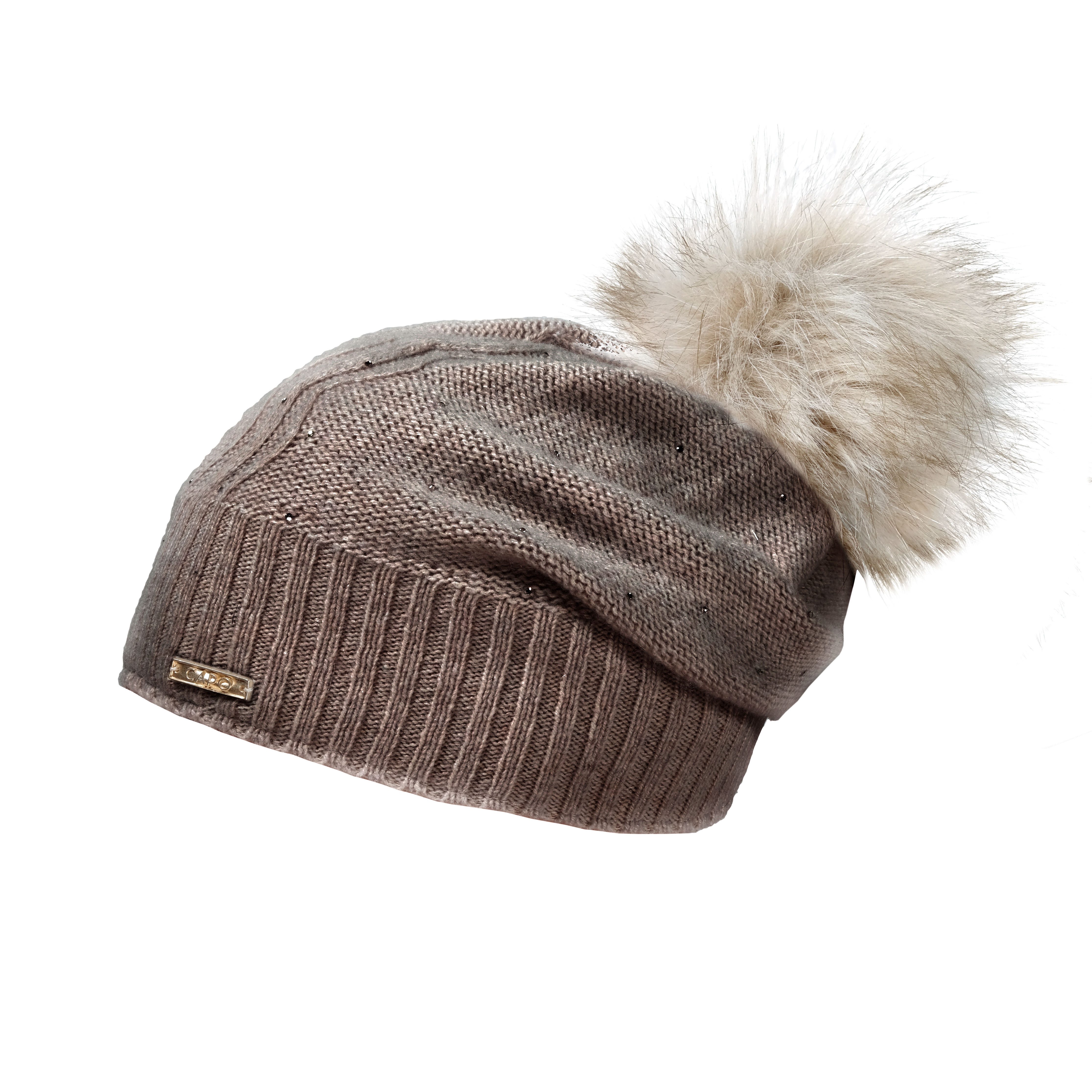 CAPO Strickmütze Mütze, Kaschmir-Wolle-Mischung, Studs, Fake-Fur