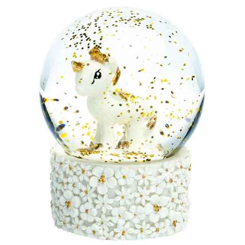 SIKORA Schneekugel SK09 Kleine Glas Schneekugel für Kinder Einhorn Weiss Gold D:45mm