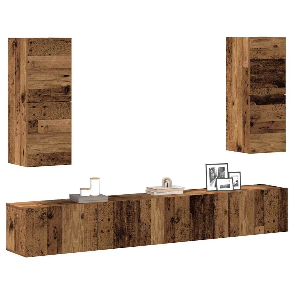 vidaXL Schrankmodule 4-tlg. TV-Schrank-Set Wandmontage Altholz-Optik Holzwerkstoff