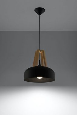 Licht-Erlebnisse Pendelleuchte MANILIA, ohne Leuchtmittel, Hängelampe Schwarz Metall Holz Ø30cm Retro Design Esszimmer Küche