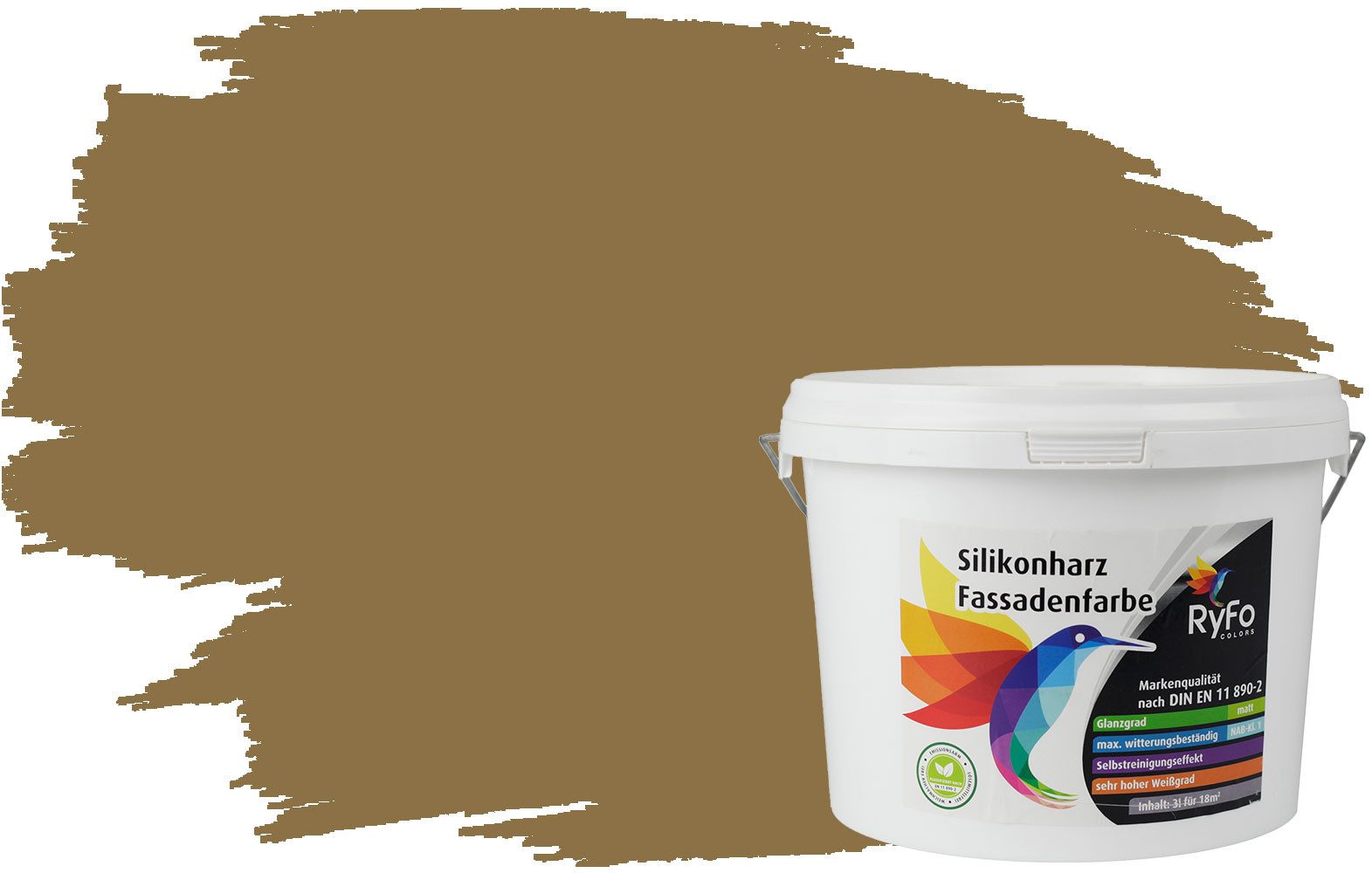 RyFo Colors Fassadenfarbe Silikonharz Fassadenfarbe Grünbraun 3l, 1 L ca. 6 m², Wasserabweisend, diffusionsfähig, schützt vor Schmutz, Algen, Pilzen