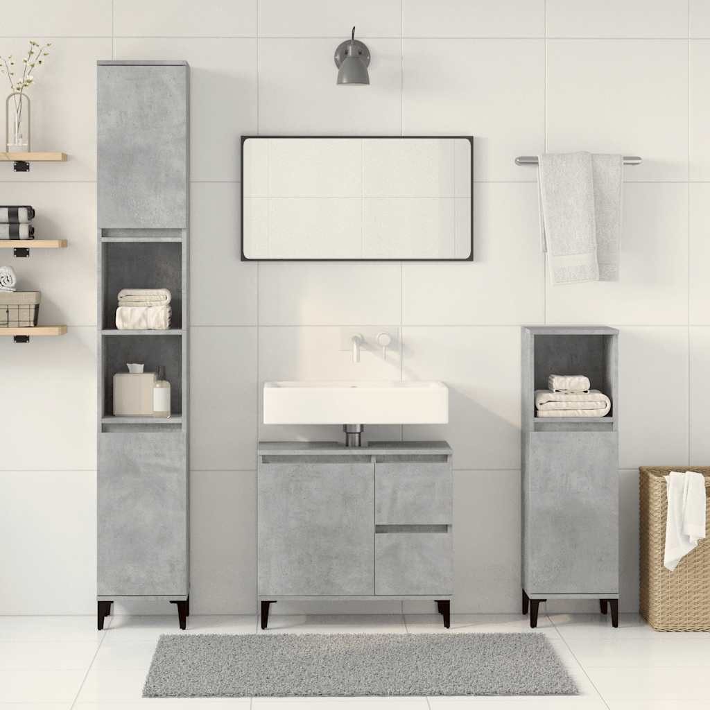 vidaXL Badezimmer-Set 3-tlg. Badmöbel-Set Betongrau Holzwerkstoff, günstig online kaufen