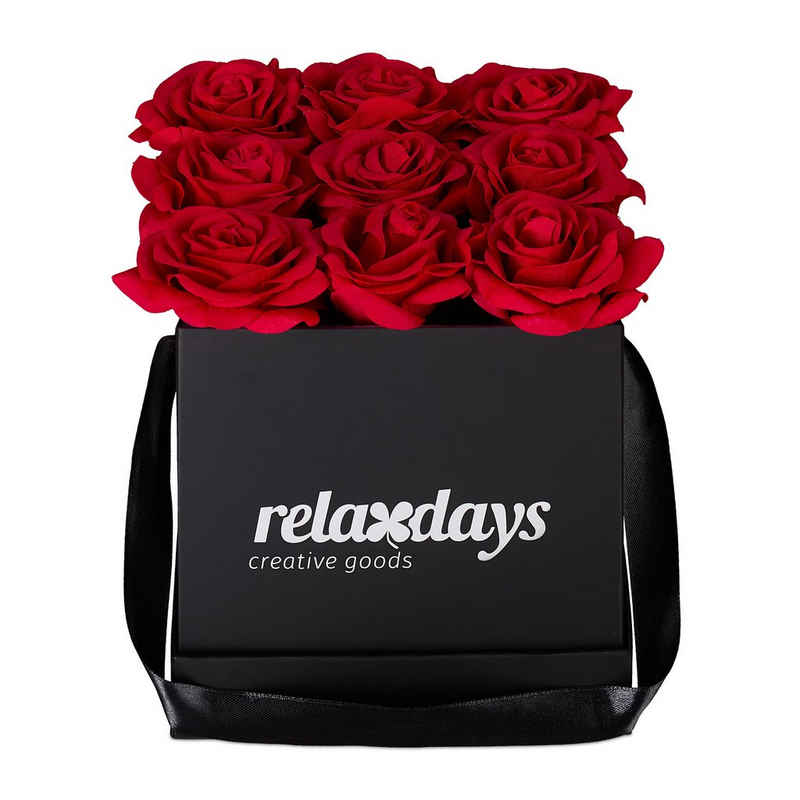 Gestecke »Schwarze Rosenbox eckig mit 9 Rosen«, relaxdays, Höhe 18 cm, Rot