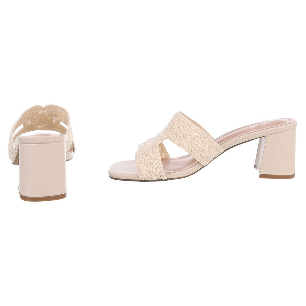 Ital-Design Elegante Damen Sandalen mit Komfort und stilvollem Design Pantolette (91512523) Blockabsatz Sandalen & Sandaletten in Beige – Bild 5 von 5