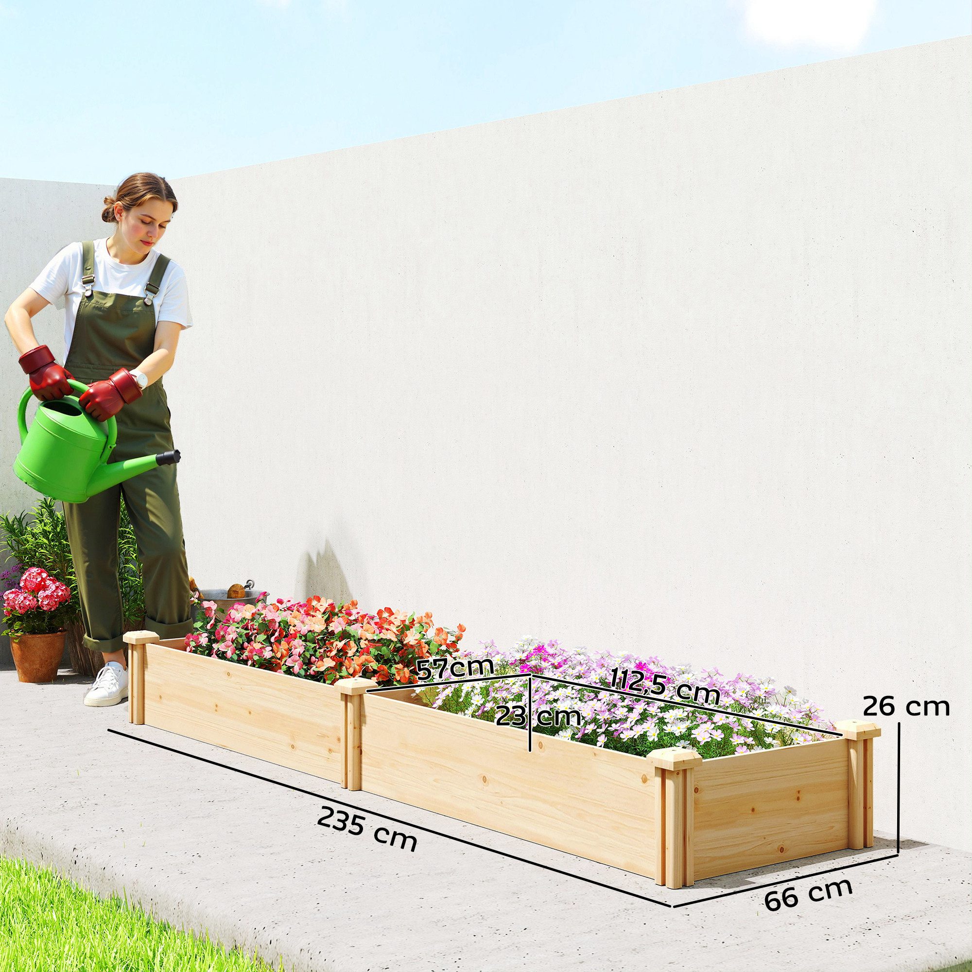Outsunny Hochbeet mit Trennwand, Offenem Boden (Frühbeet, 1 St., Pflanzbeet), Mit Trennwand und offenem Boden