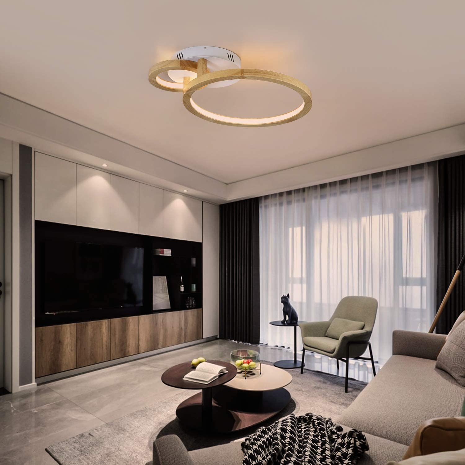 Ring LED fest Küche ZMH integriert, Deckenleuchte Esszimmer für Deckenlampe, Schlafzimmer LED Holz Dimmbar