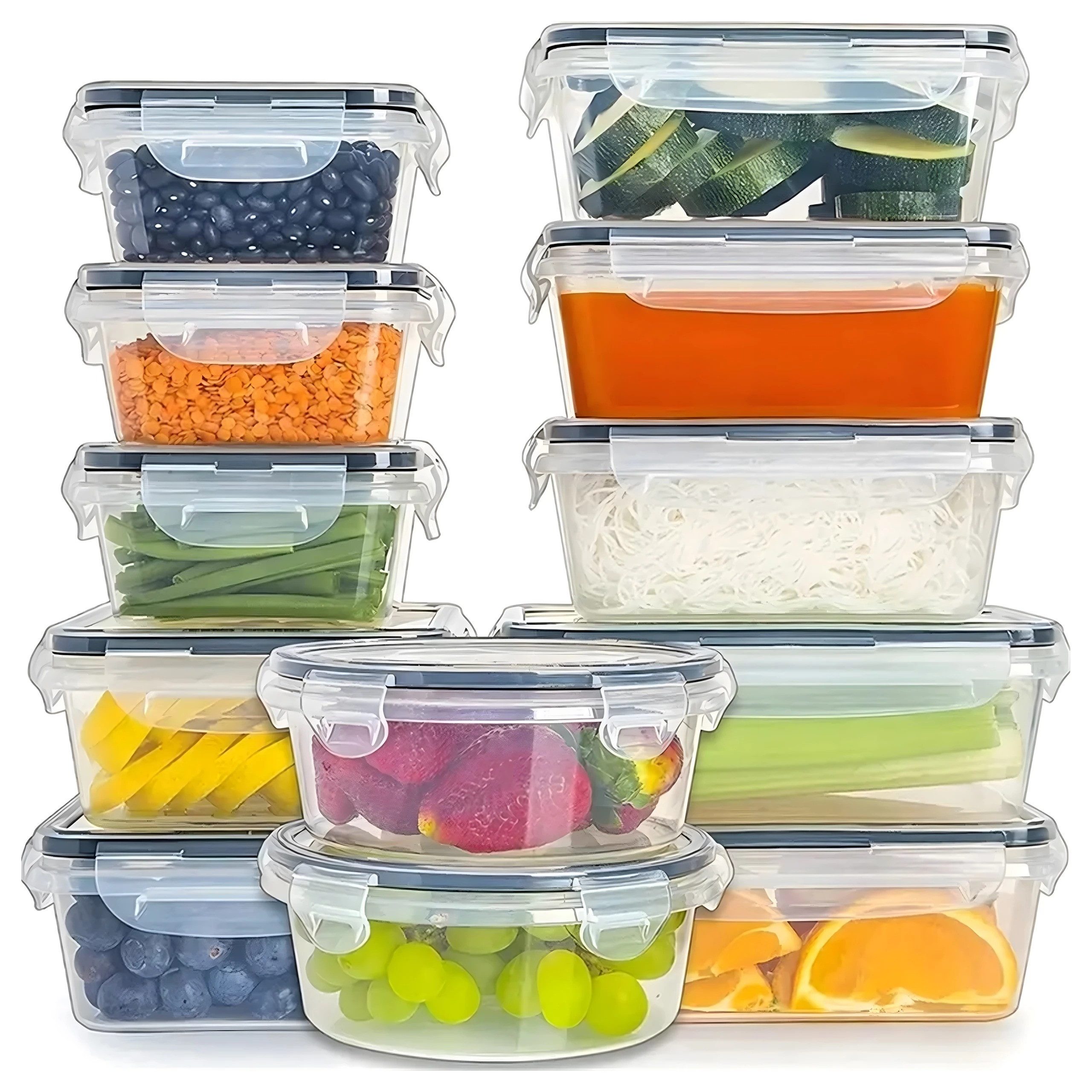 Realb2b Vorratsdose 12x Lunchbox Set mit Deckel Kunststoffbehälter Frühstücksoxen, (12-teiliges Kunststoffbehälter mit Deckel-Set für Lebensmittelaufbewahrung, BPA-frei, 12-tlg., Set mit verschiedenen Größen für Schule, Büro, Zuhause und Outdoor), Hochwertiger Kunststoff, Lebensmittelsicher, hitze- und kältebeständig