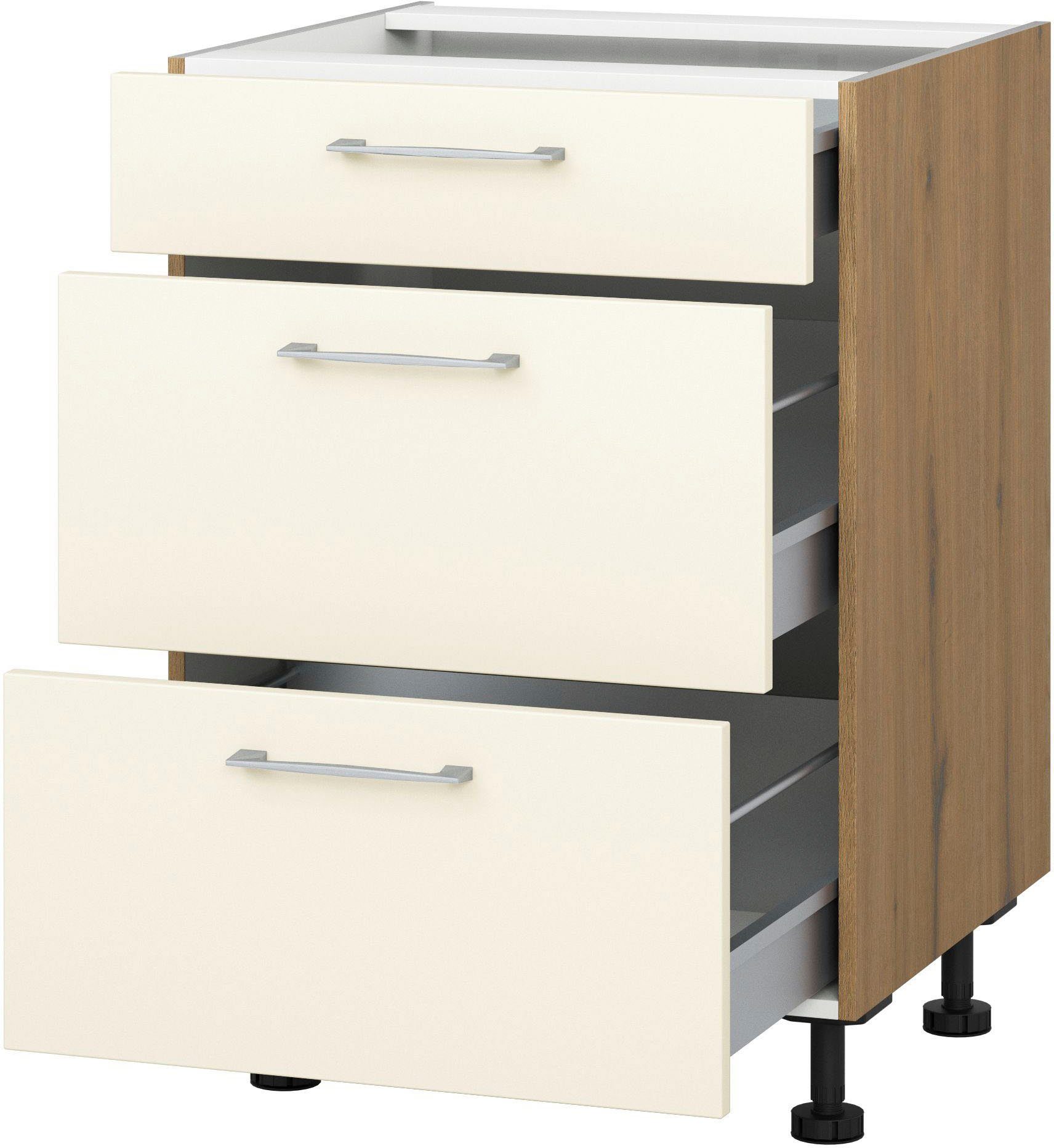 KOCHSTATION Auszugsunterschrank KS-Trea U2AS60 mit drei Auszügen, Breite 60 cm, Höhe 75 cm