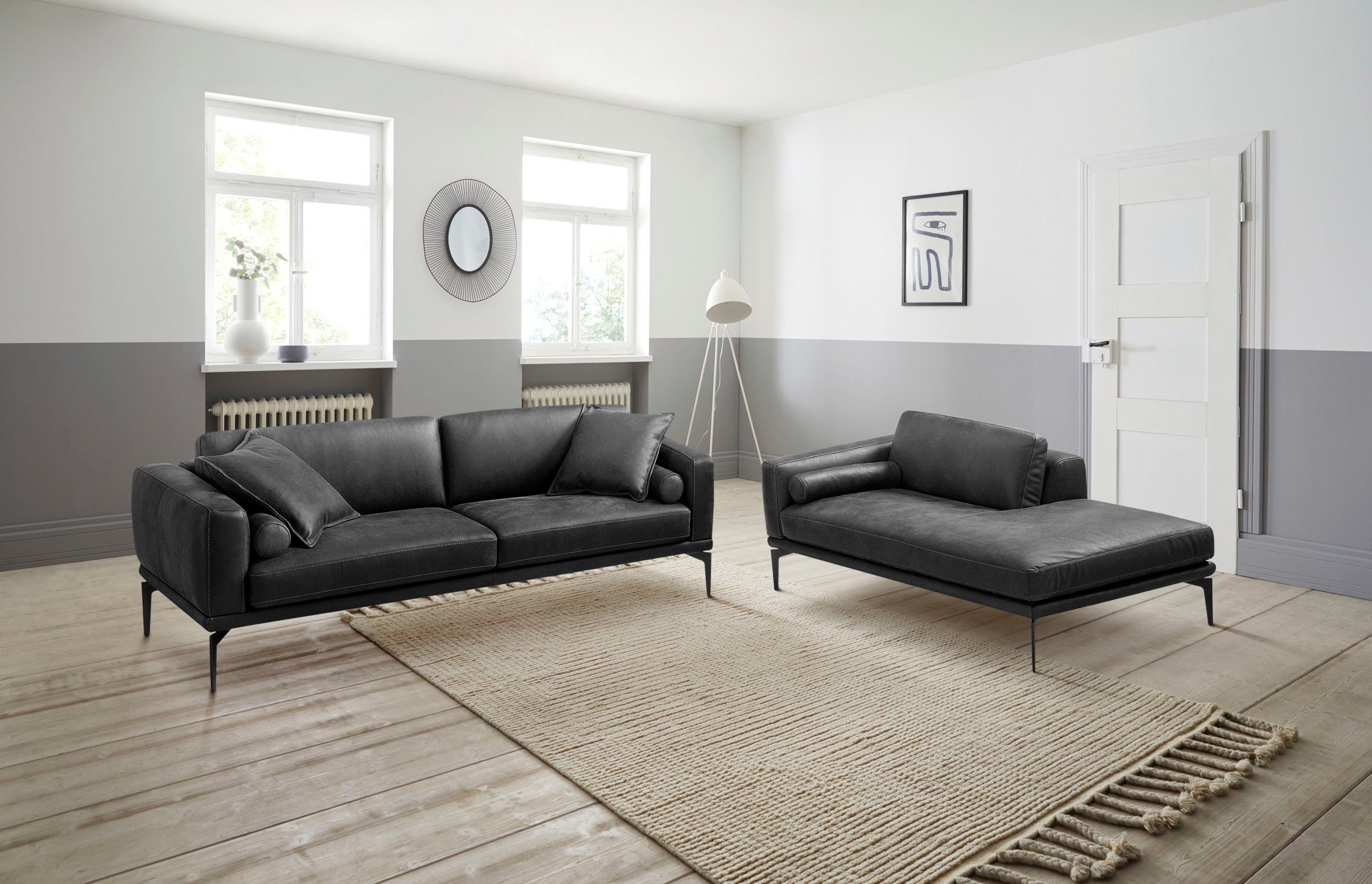 Egoitaliano Polstergarnitur Masu, Design trifft sensationellen Sitzkomfort, Set besteht aus 2,5-Sitzer, freistehende Ottomane und 3 Rollkissen