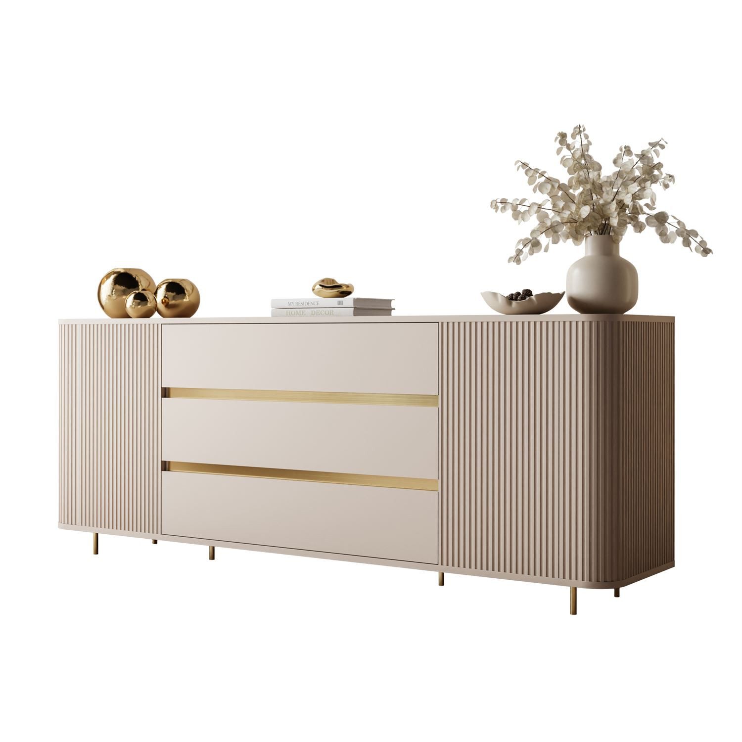 Lookway Kommode MIRAGE GOLD 2D3S mit gerillten Seiten und goldenen Details, 180x40x73 cm