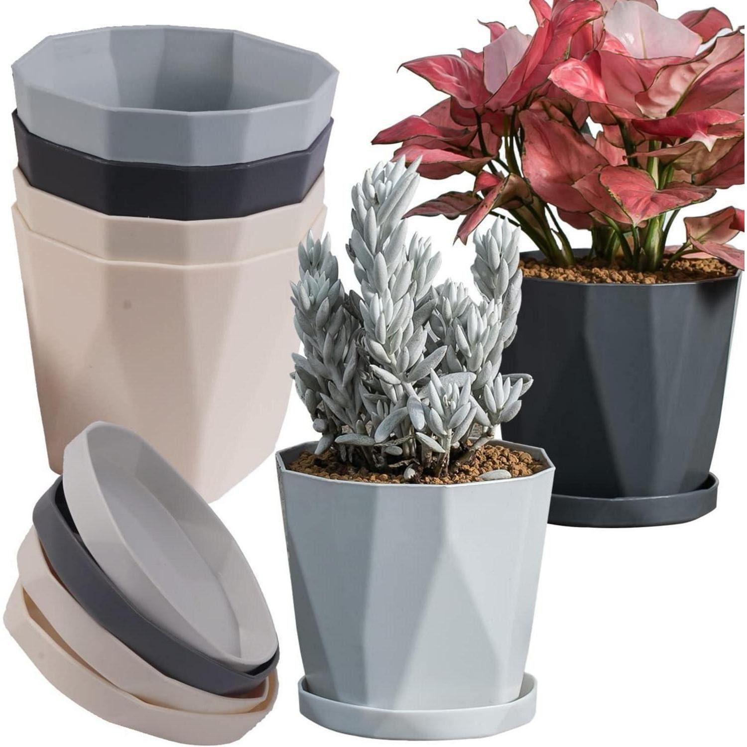 LuxusKollektion Blumentopf Pflanztöpfe 6er mit Bewässerungssystem 13 cm Untersetzer