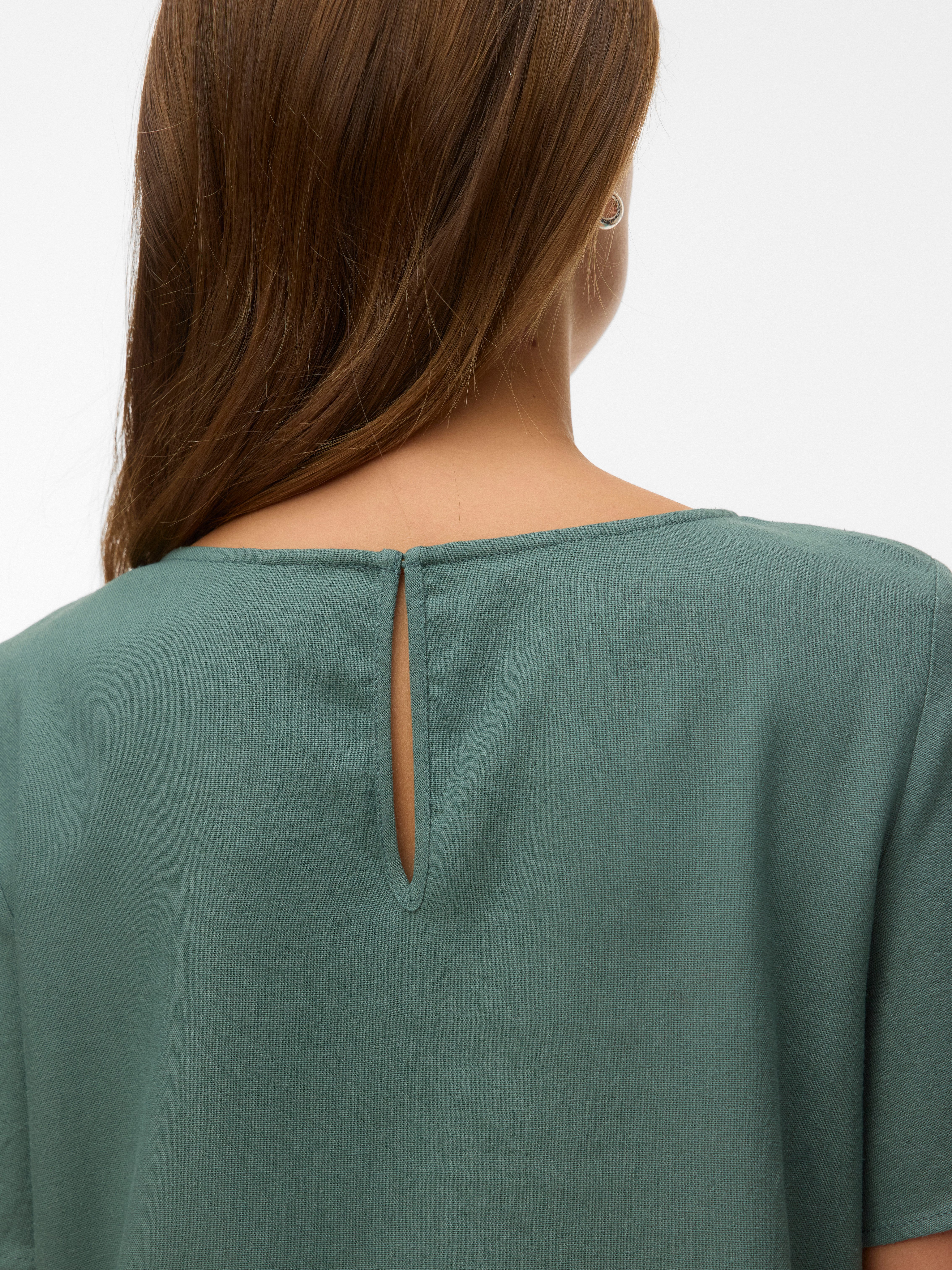 Vero Moda Blusenshirt VMMYMILO SS O-NECK TOP WVN GA mit Leinen